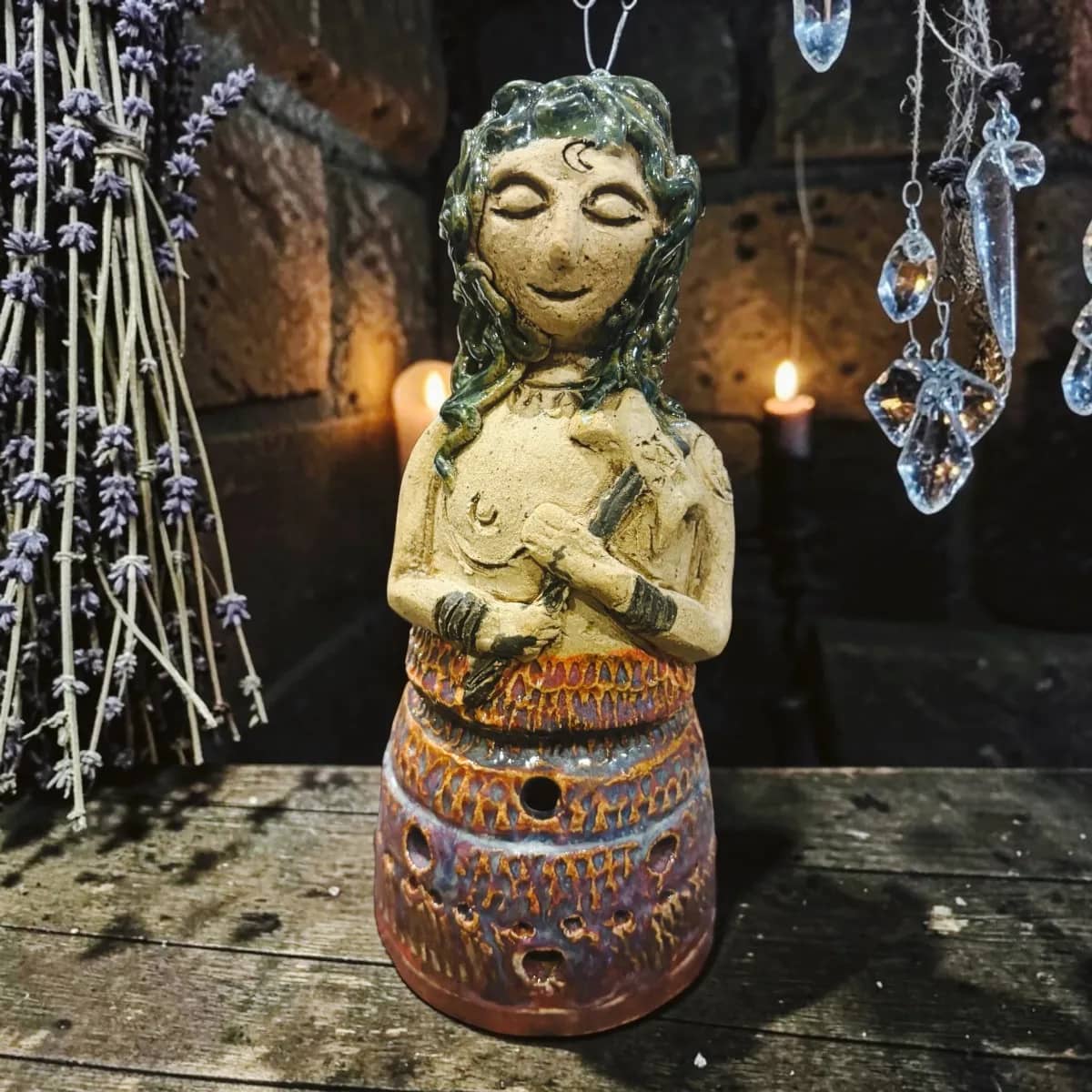 Medusa ancestral goddess altar sculpture lantern and incense burner
