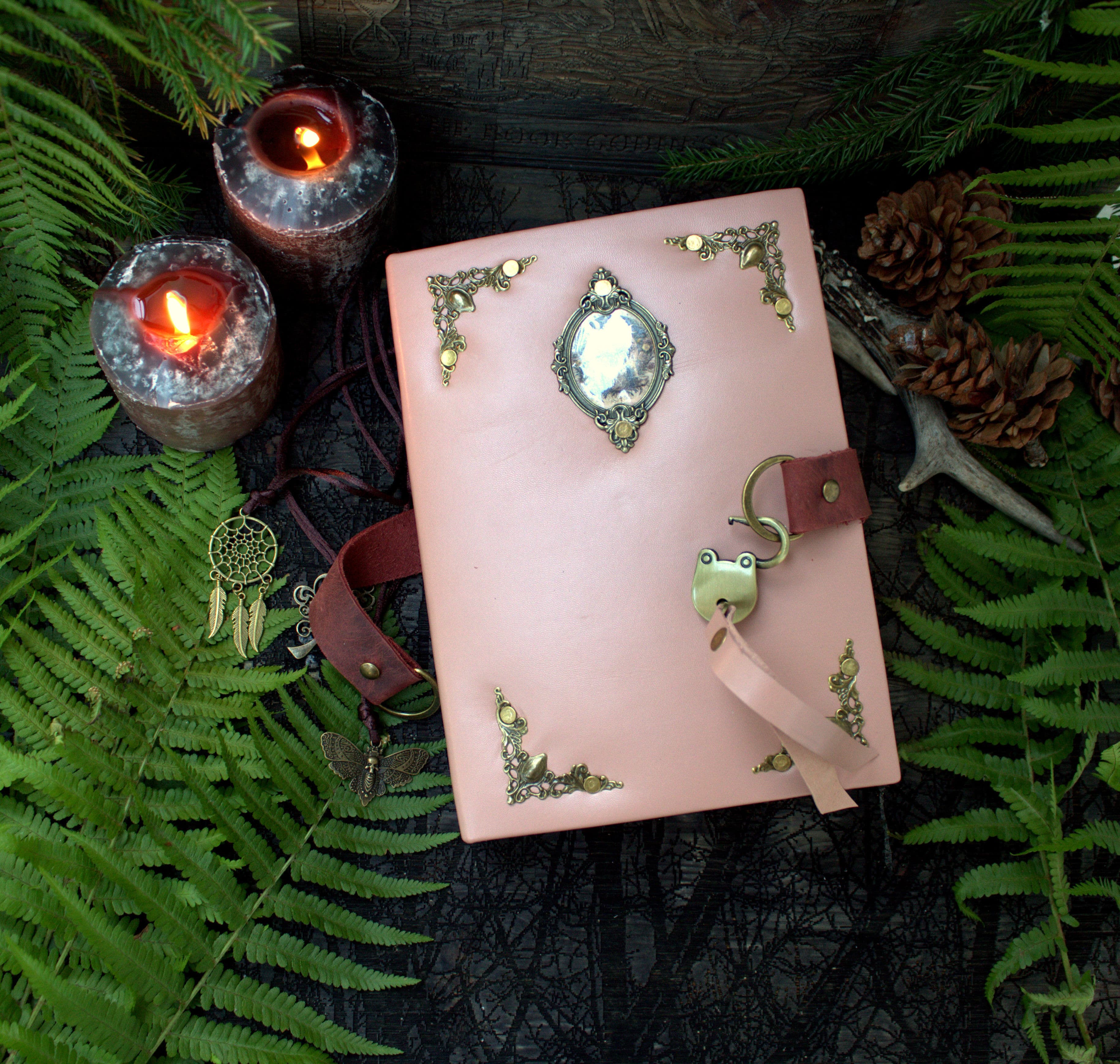 Pink Leather Locking Grimoire, Witchcraft Spell Book, Book of Shadows thumbnail 5