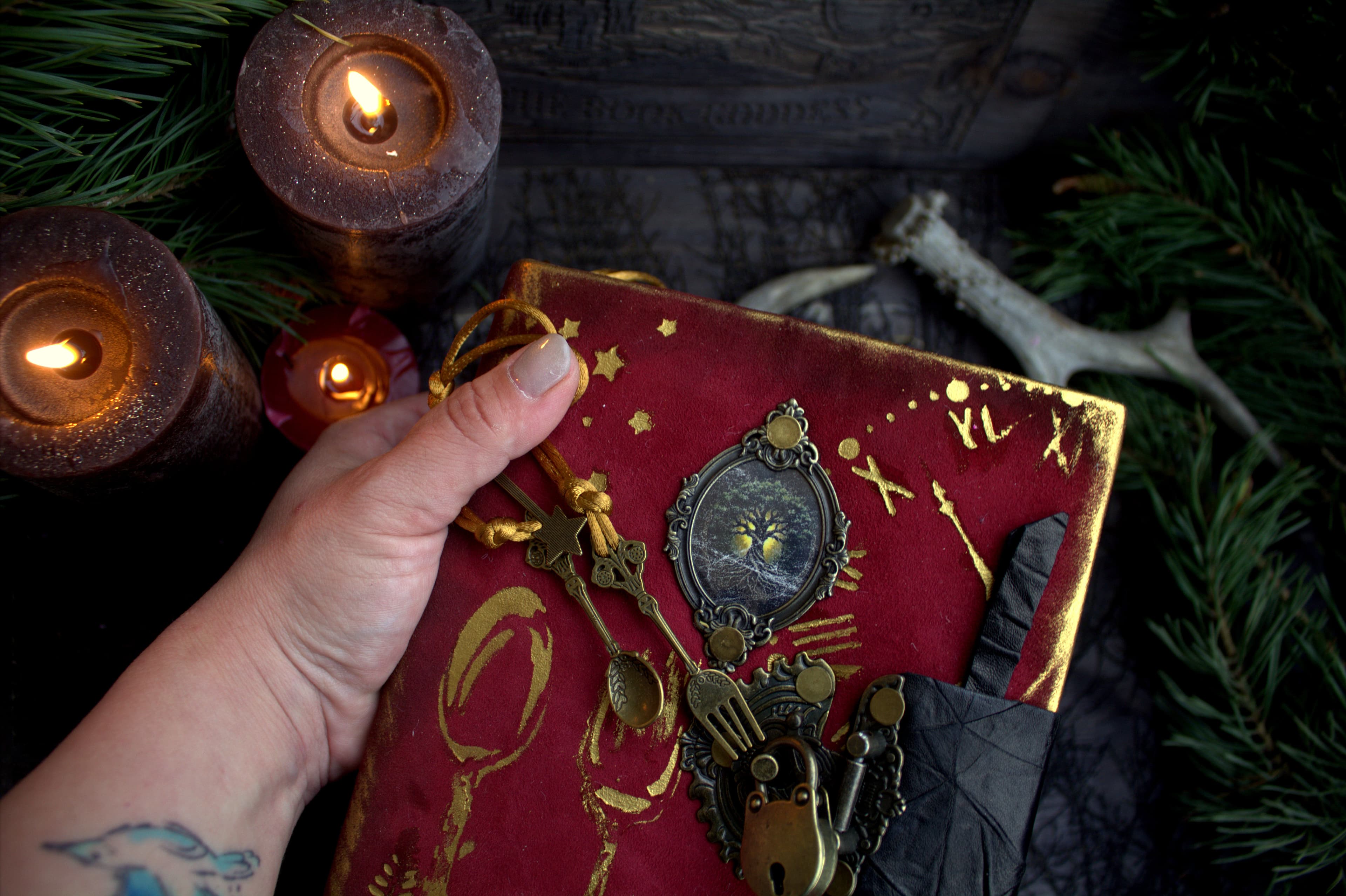 Handmade Leather Grimoire, Kitchen Witch Recipe Book, Aged Paper Journal thumbnail 4