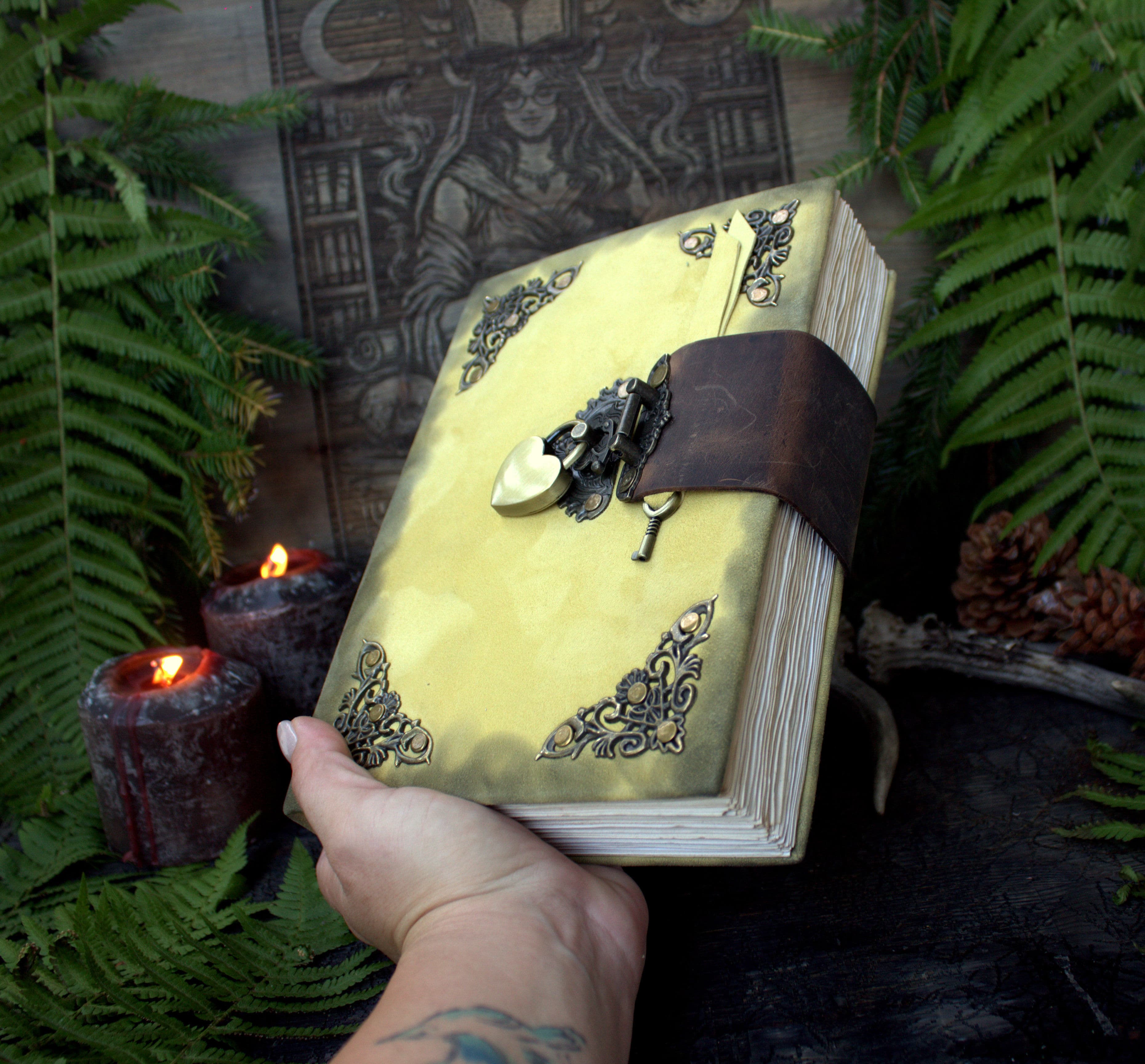 Practical Magic Book of Shadows – Handmade Grimoire  – 300 Blank Pages - wicca  book lock thumbnail 2