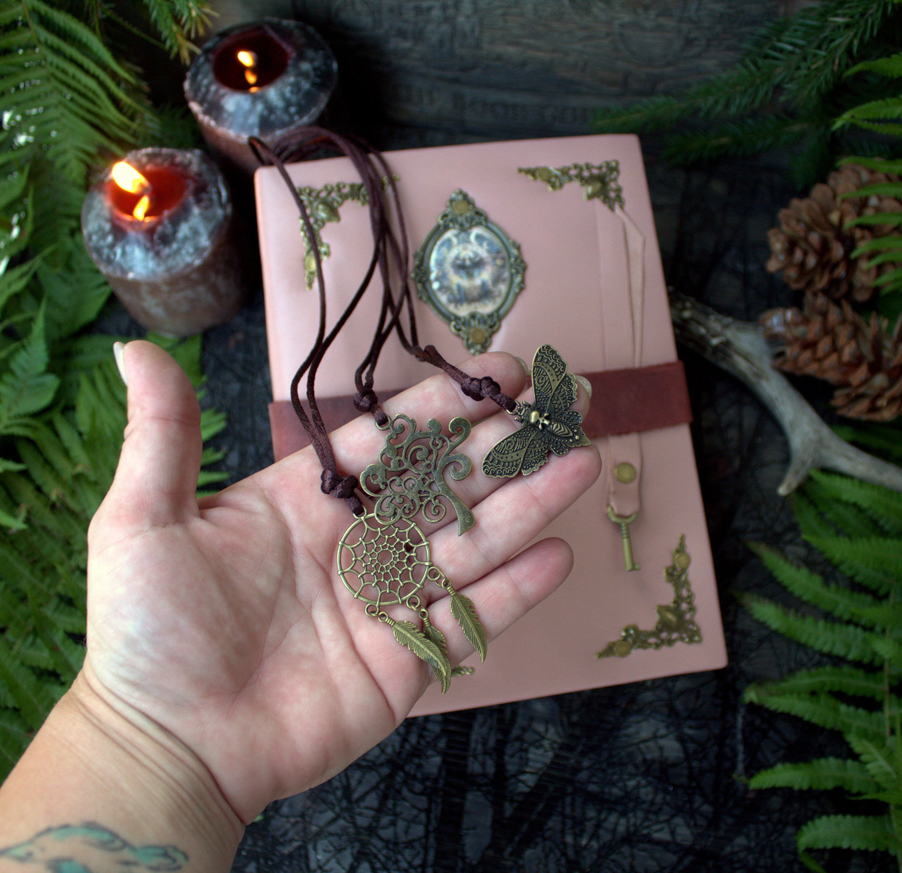 Pink Leather Locking Grimoire, Witchcraft Spell Book, Book of Shadows thumbnail 3