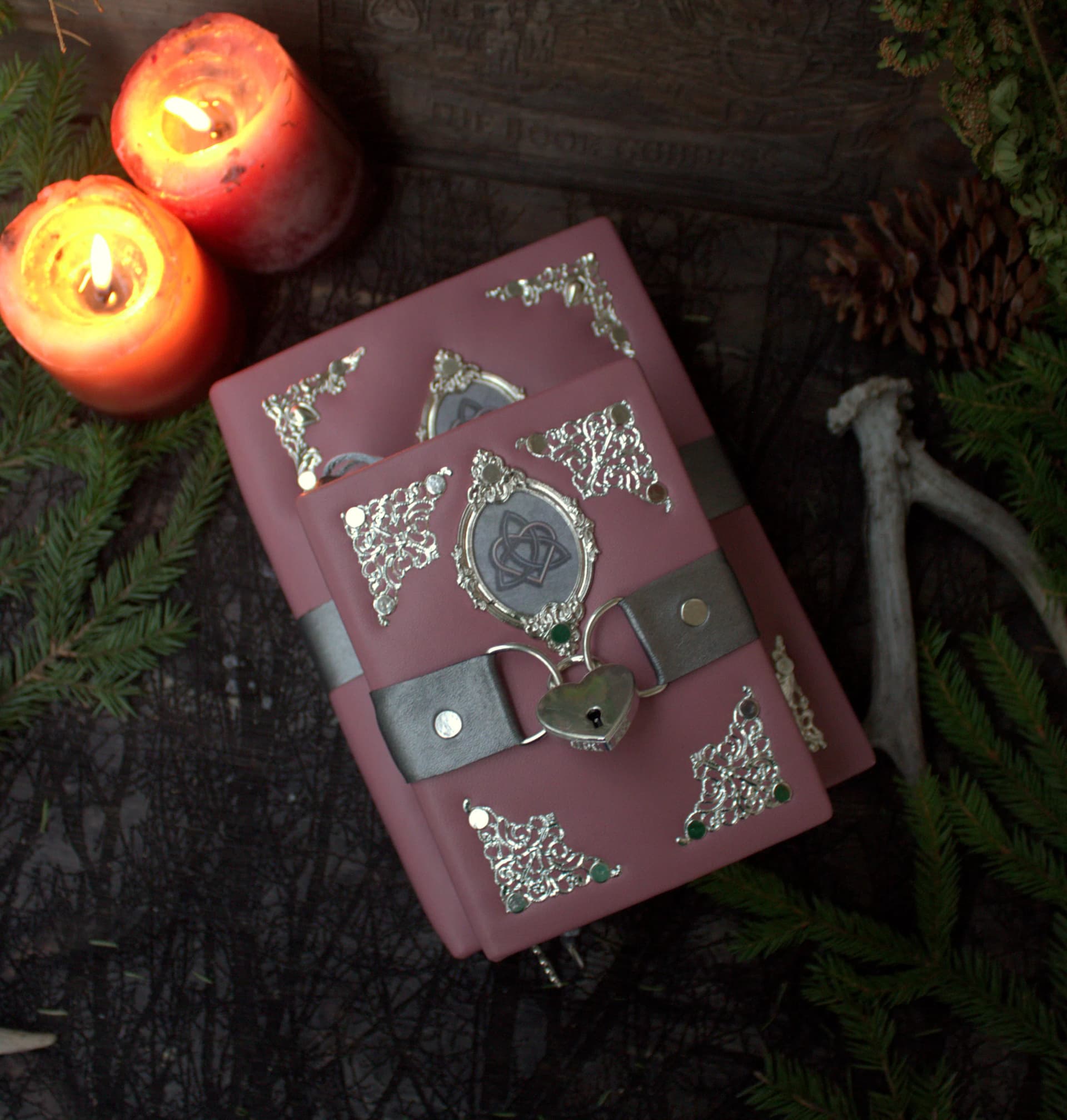 Handmade Pink Grimoire Set: Large and Small Witch Journal, Vintage Fantasy Notebook thumbnail 6