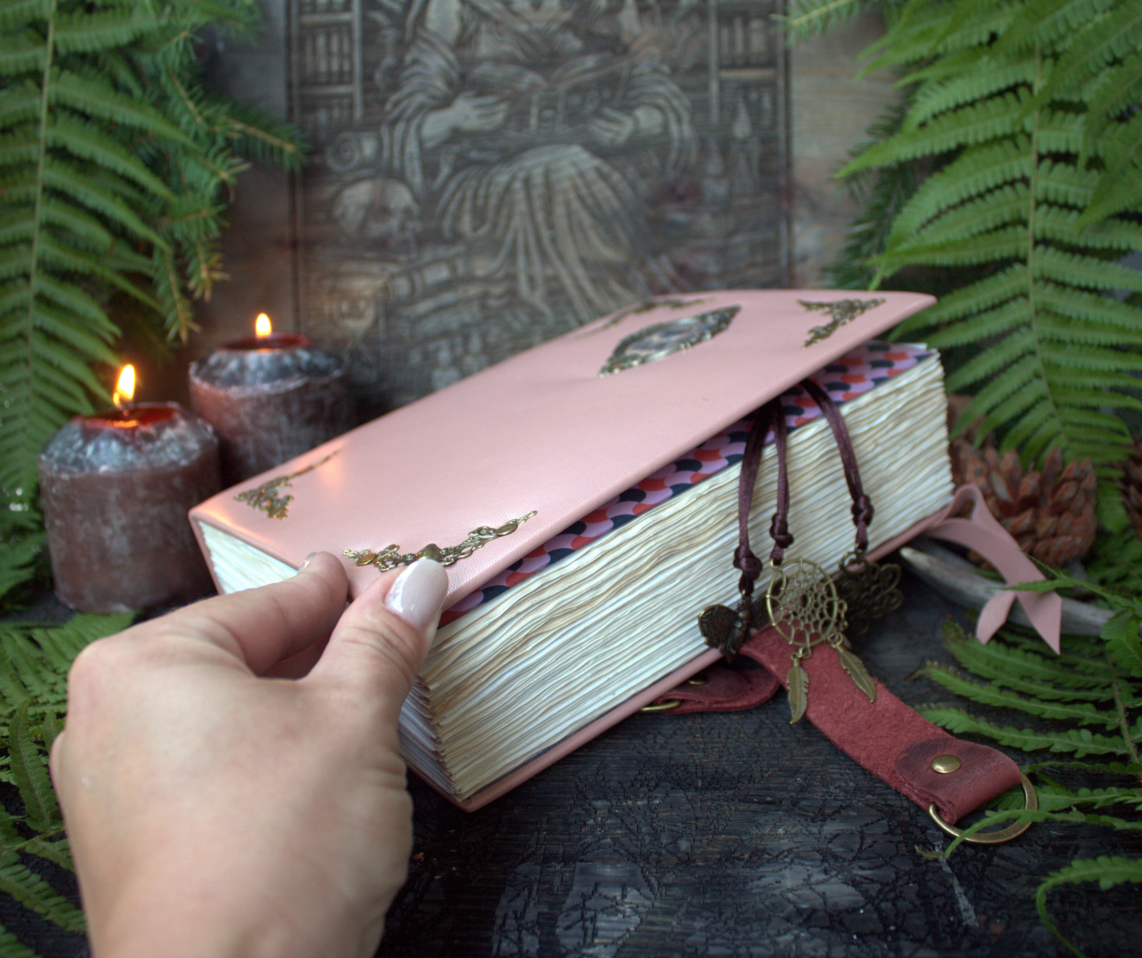 Pink Leather Locking Grimoire, Witchcraft Spell Book, Book of Shadows thumbnail 9