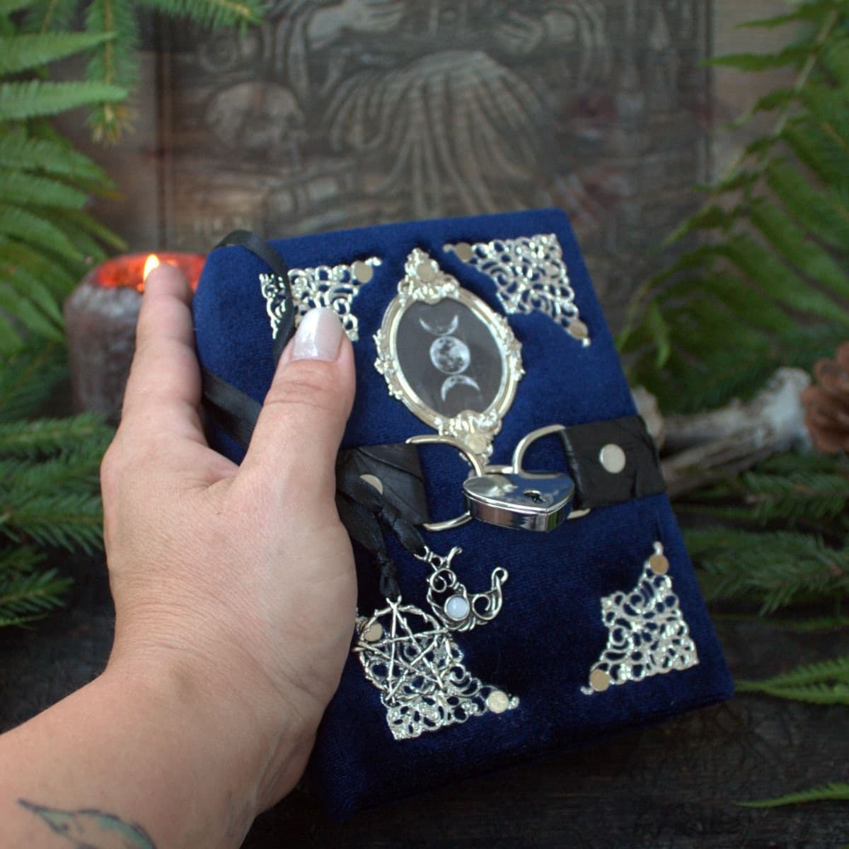 Handmade Velvet Witch Journal ,Grimoire blank Spell Book mini , A6 moon Magic Notebook thumbnail 10