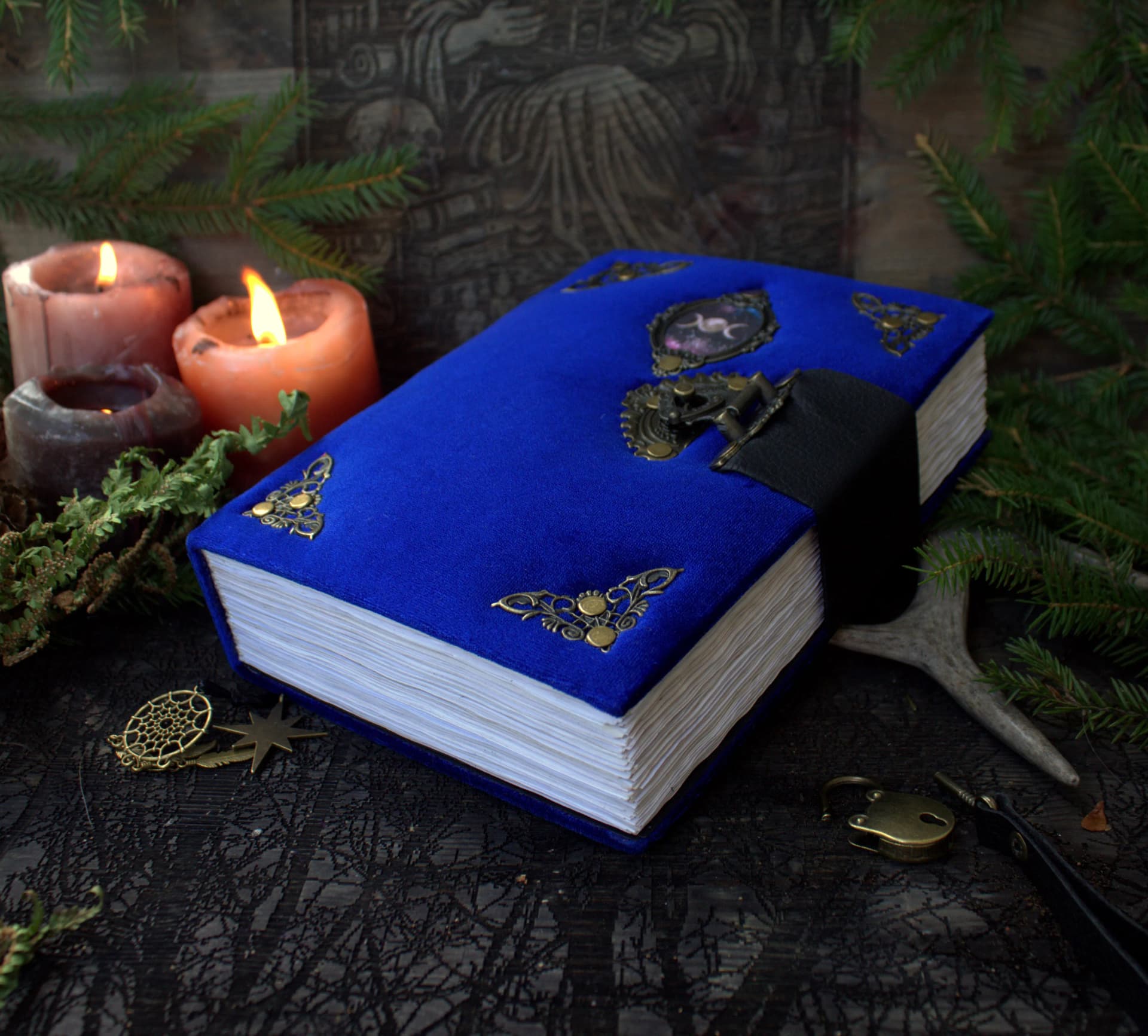 Handmade Velvet Grimoire Journal, Mini Lock Diary, A6 thumbnail 5