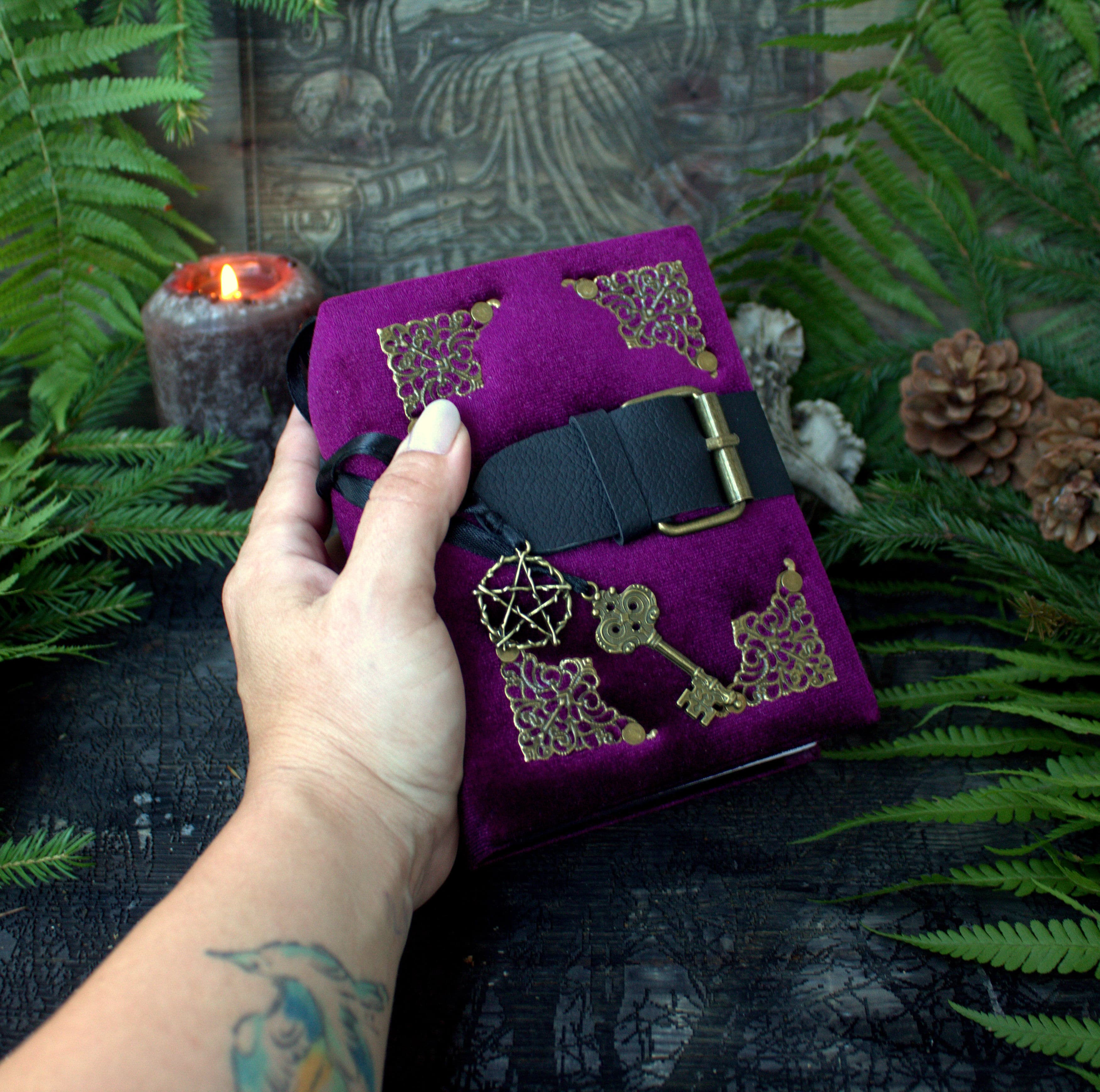 Handmade Velvet Grimoire Journal, Mini Lock Diary, A6 Little book thumbnail 2