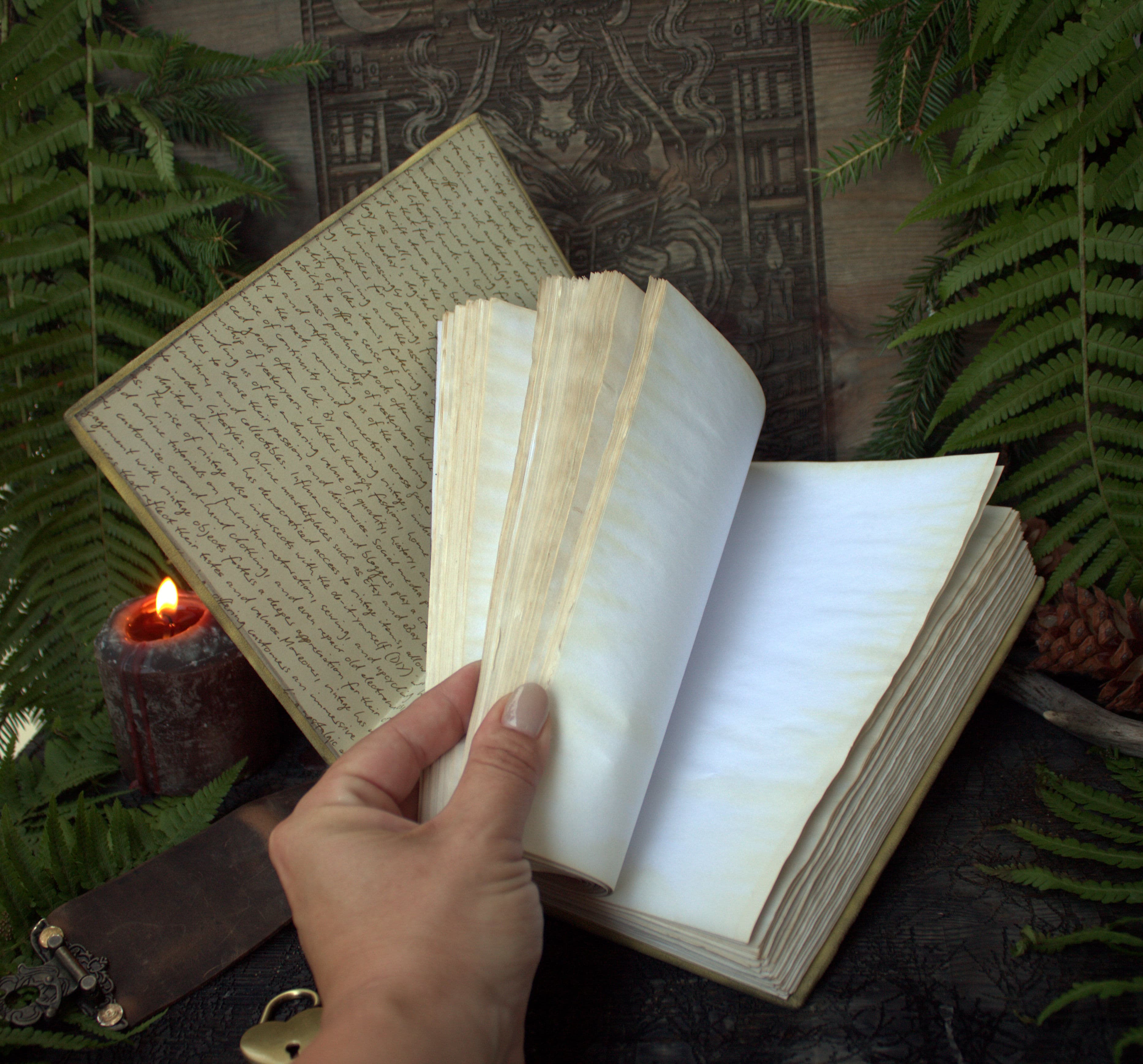 Practical Magic Book of Shadows – Handmade Grimoire  – 300 Blank Pages - wicca  book lock thumbnail 10