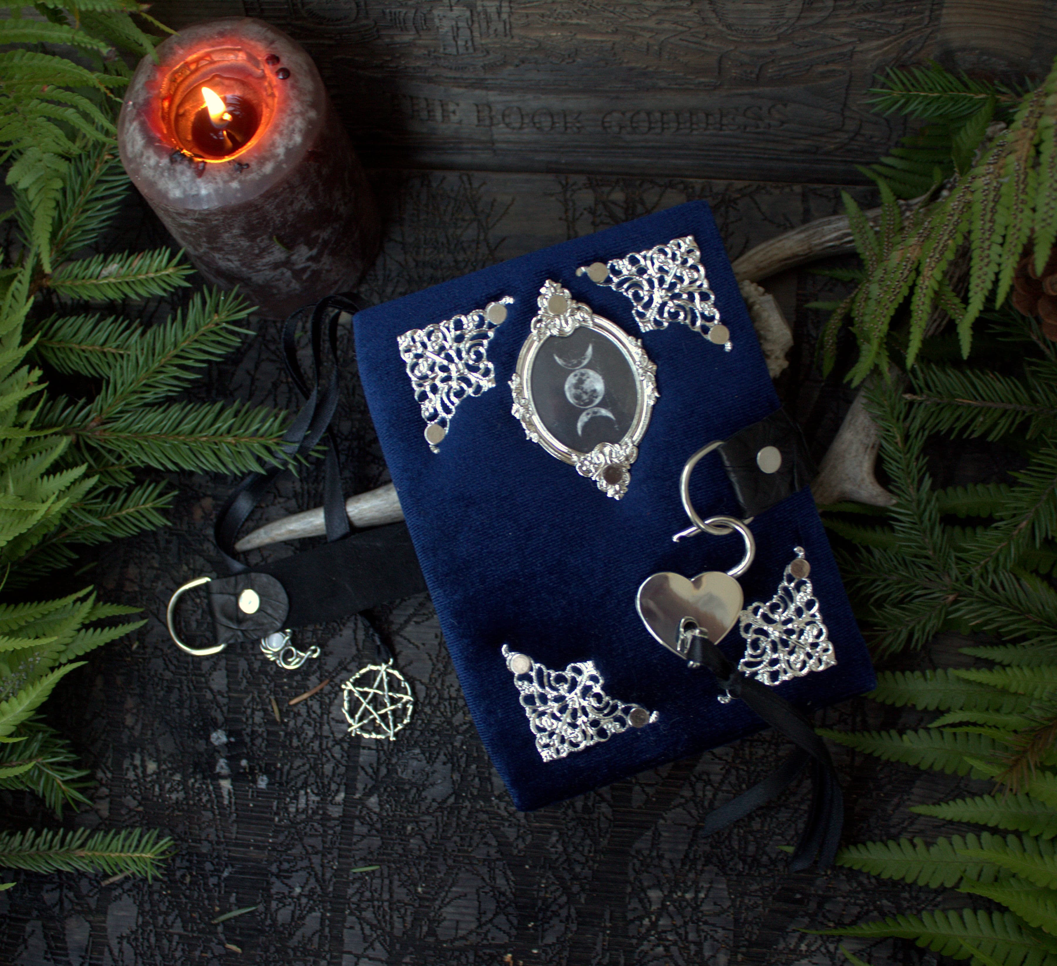 Handmade Velvet Witch Journal ,Grimoire blank Spell Book mini , A6 moon Magic Notebook thumbnail 4