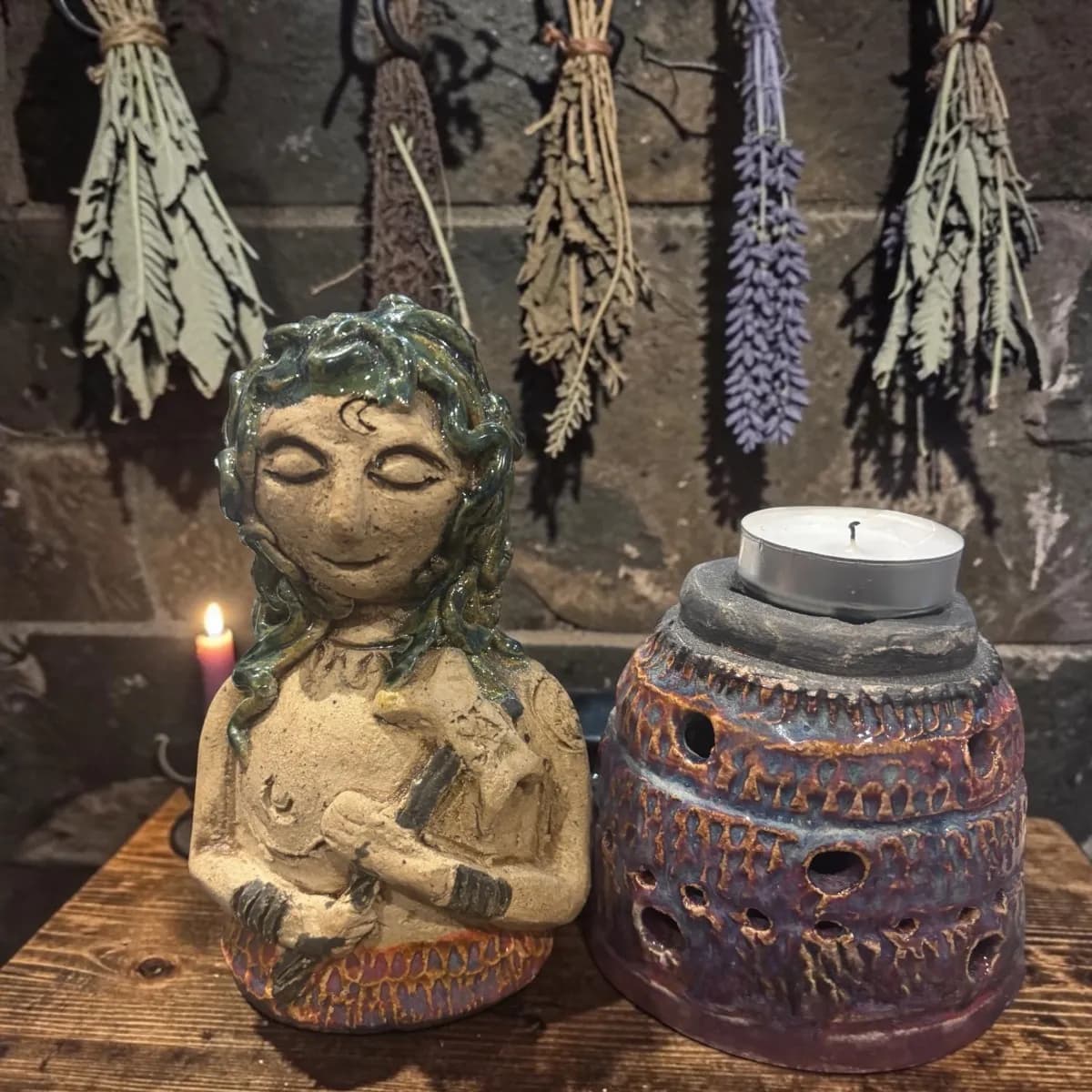 Medusa ancestral goddess altar sculpture lantern and incense burner thumbnail 2