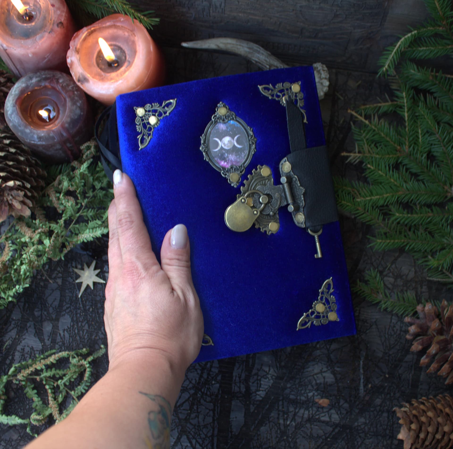 Handmade Velvet Grimoire Journal, Mini Lock Diary, A6 thumbnail 4