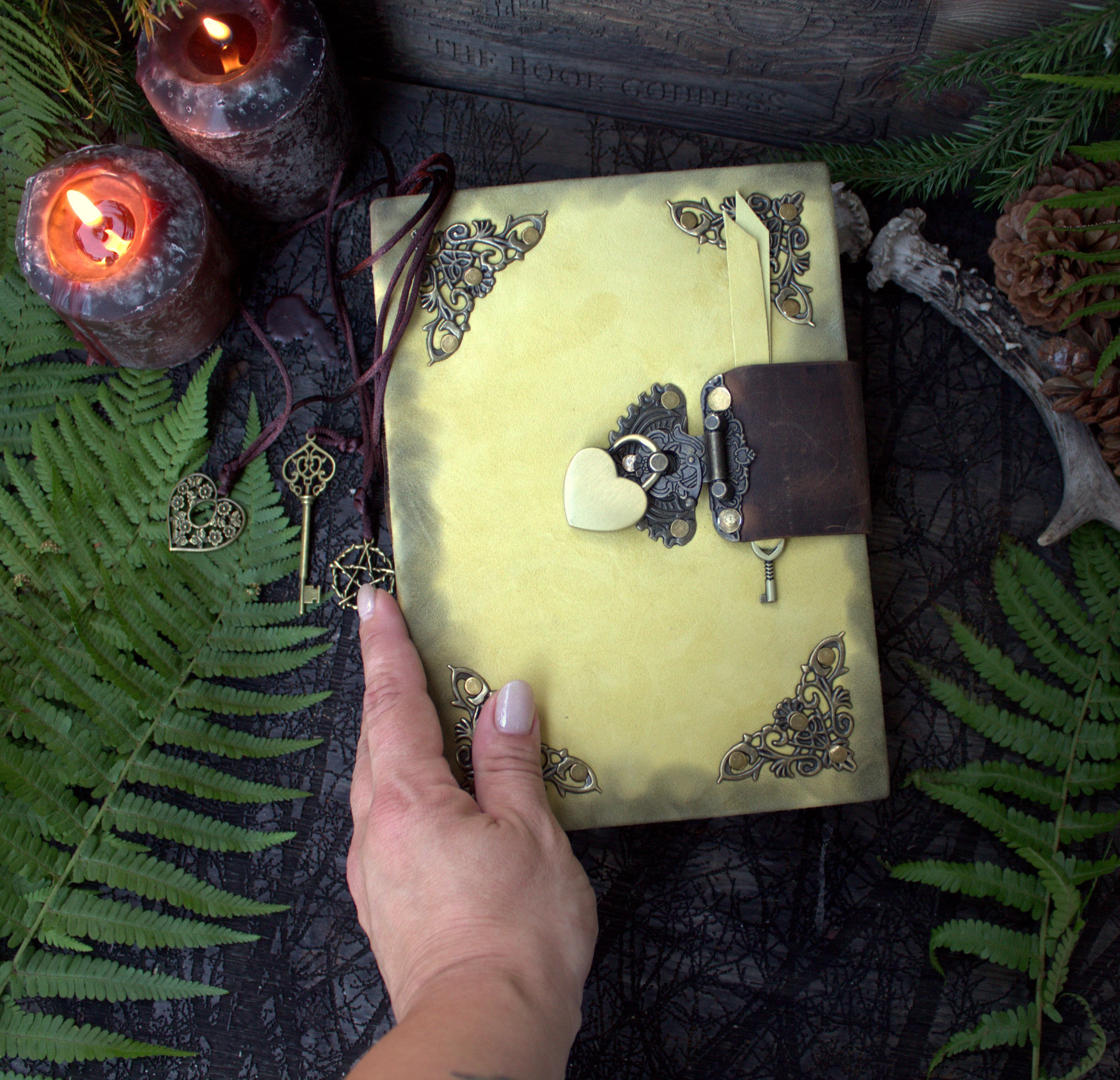 Practical Magic Book of Shadows – Handmade Grimoire  – 300 Blank Pages - wicca  book lock thumbnail 3