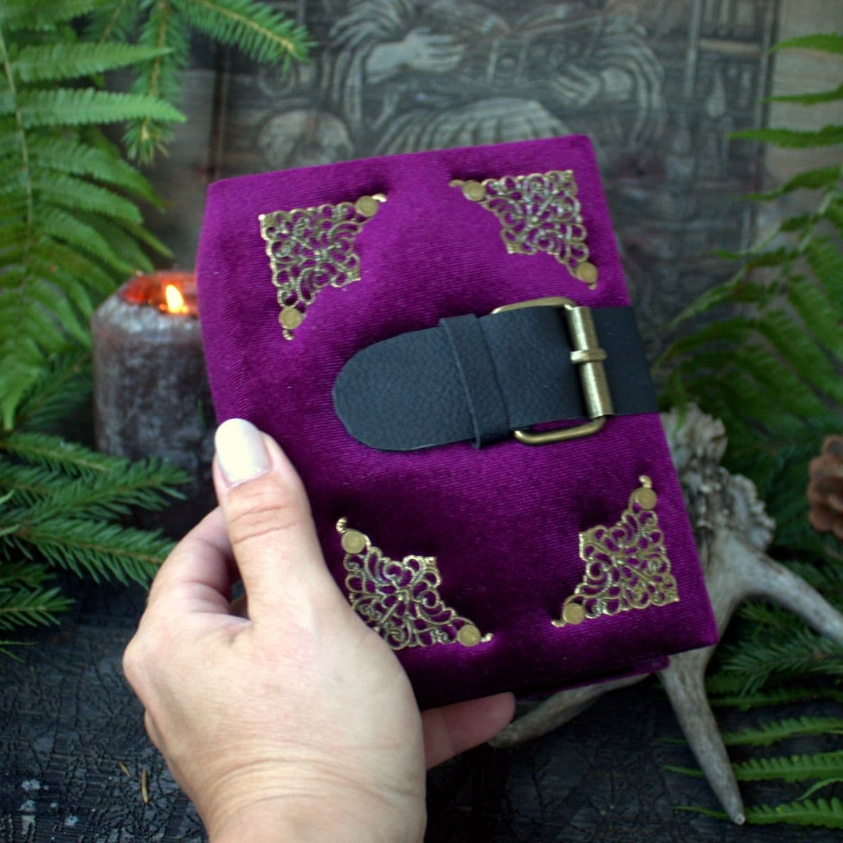 Handmade Velvet Grimoire Journal, Mini Lock Diary, A6 Little book thumbnail 10