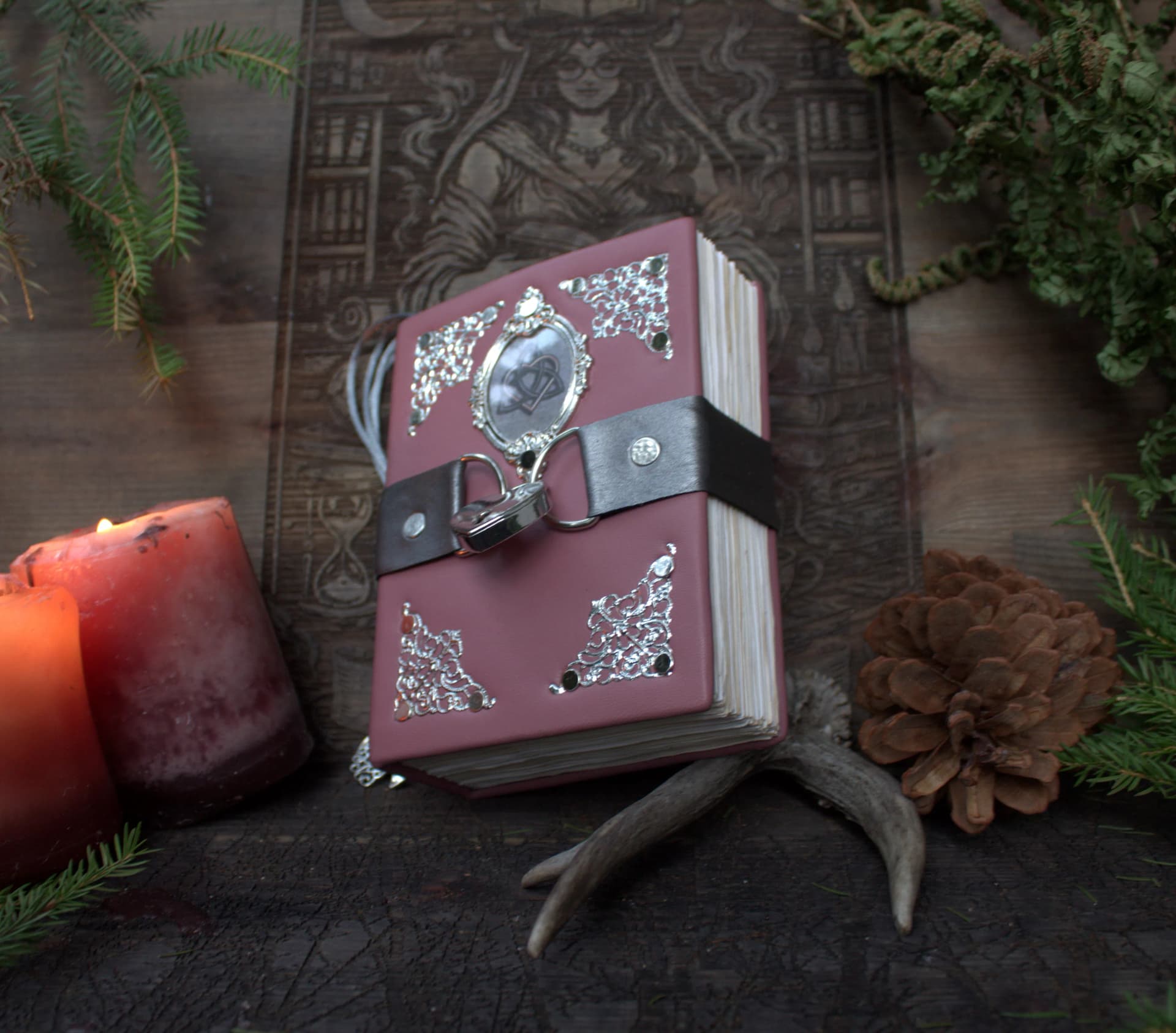 Practical magic Pink Leather Grimoire | Amethyst Spell Book with Heart Lock | Romantic Occult Gift thumbnail 2