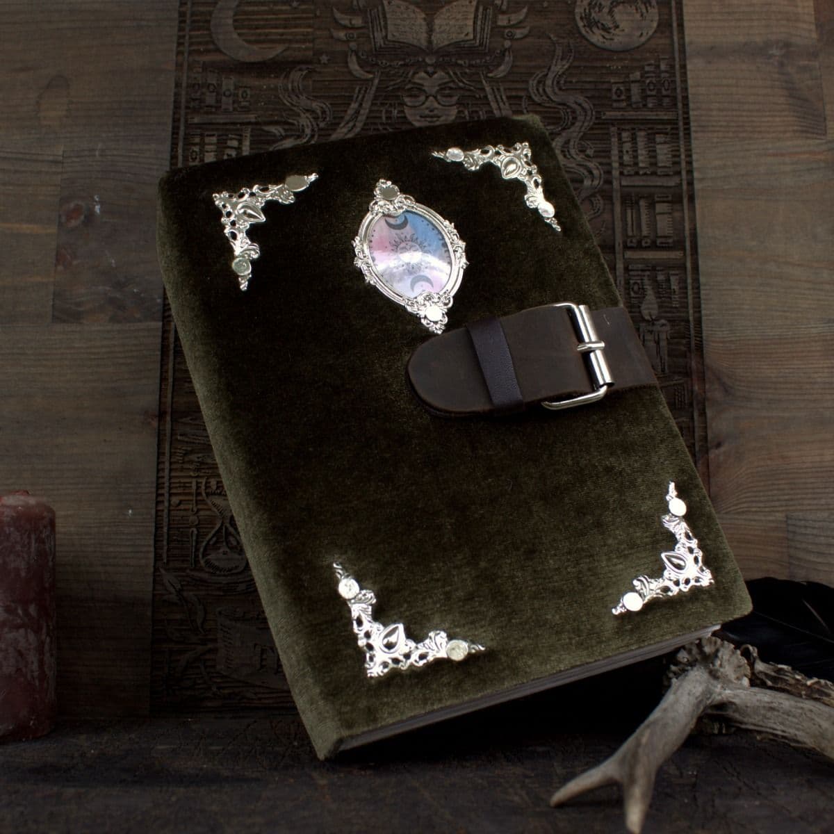 Handmade Velvet Grimoire Journal, Antique Style Book of Shadows thumbnail 10