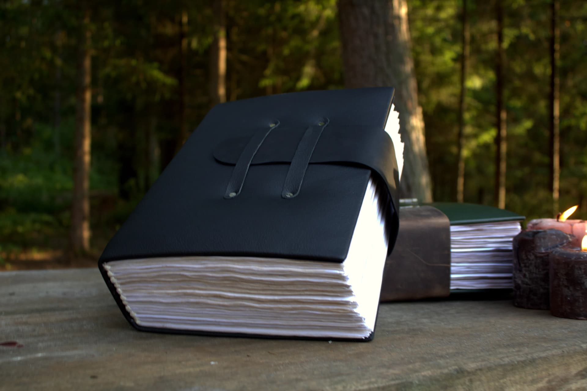 Handmade A4 black Leather Grimoire, Medieval Book of Shadows, Fantasy Spell Book thumbnail 2