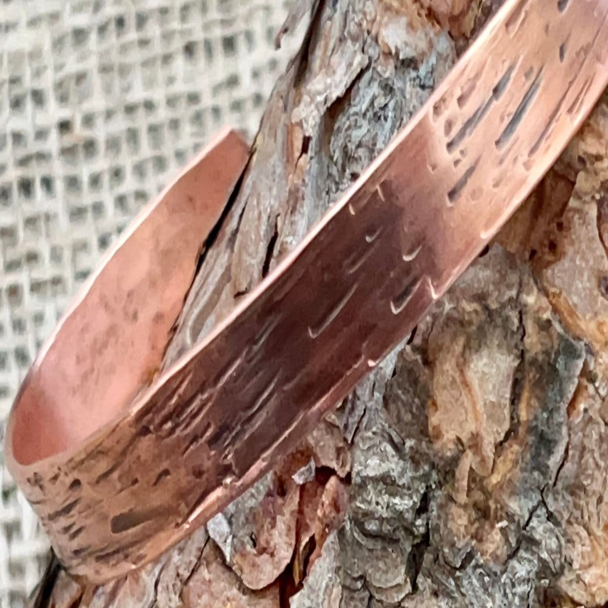 Copper Cuff ~ Wild Woods ~ Birch Bark - Image 1