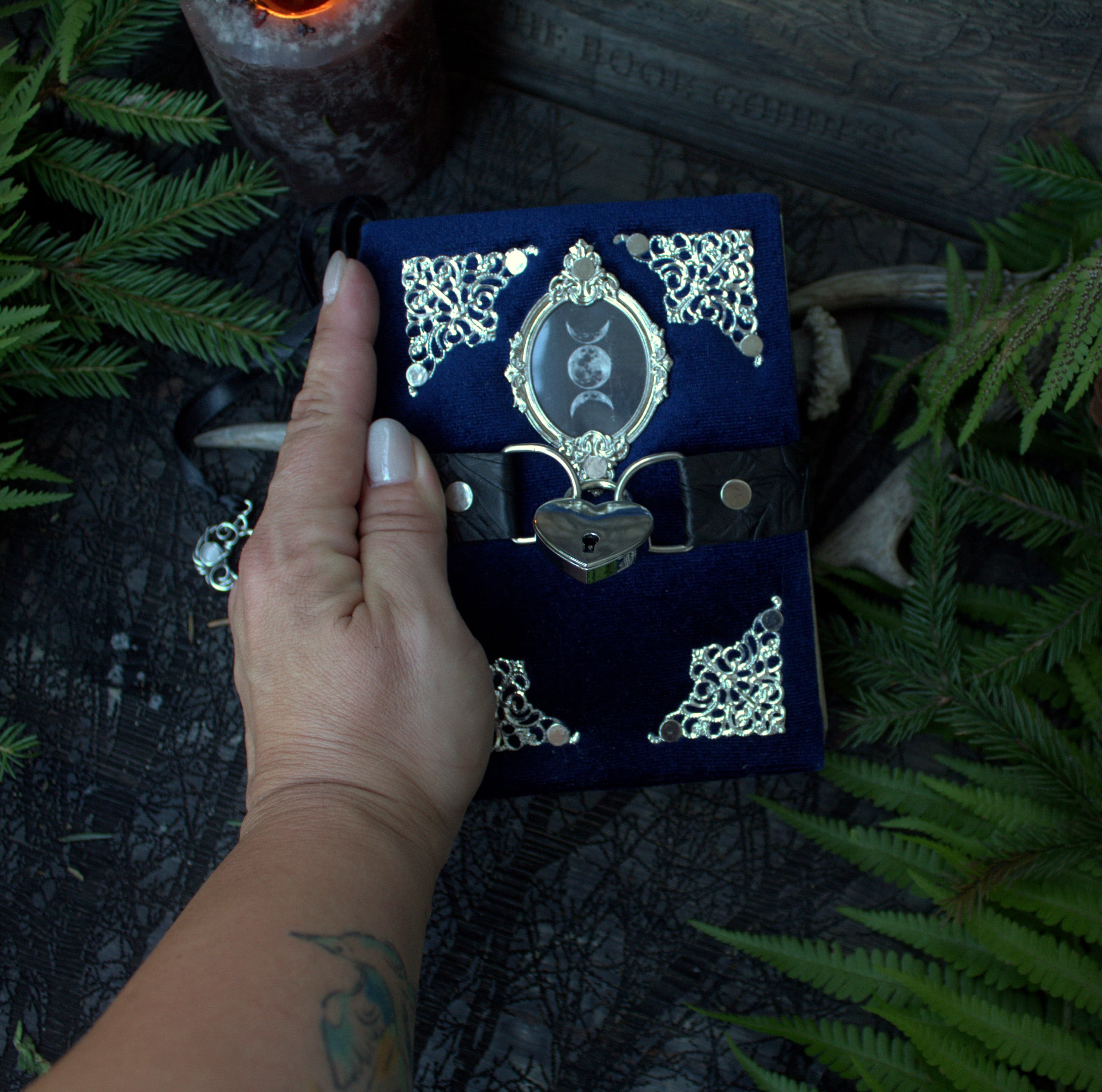 Handmade Velvet Witch Journal ,Grimoire blank Spell Book mini , A6 moon Magic Notebook thumbnail 2