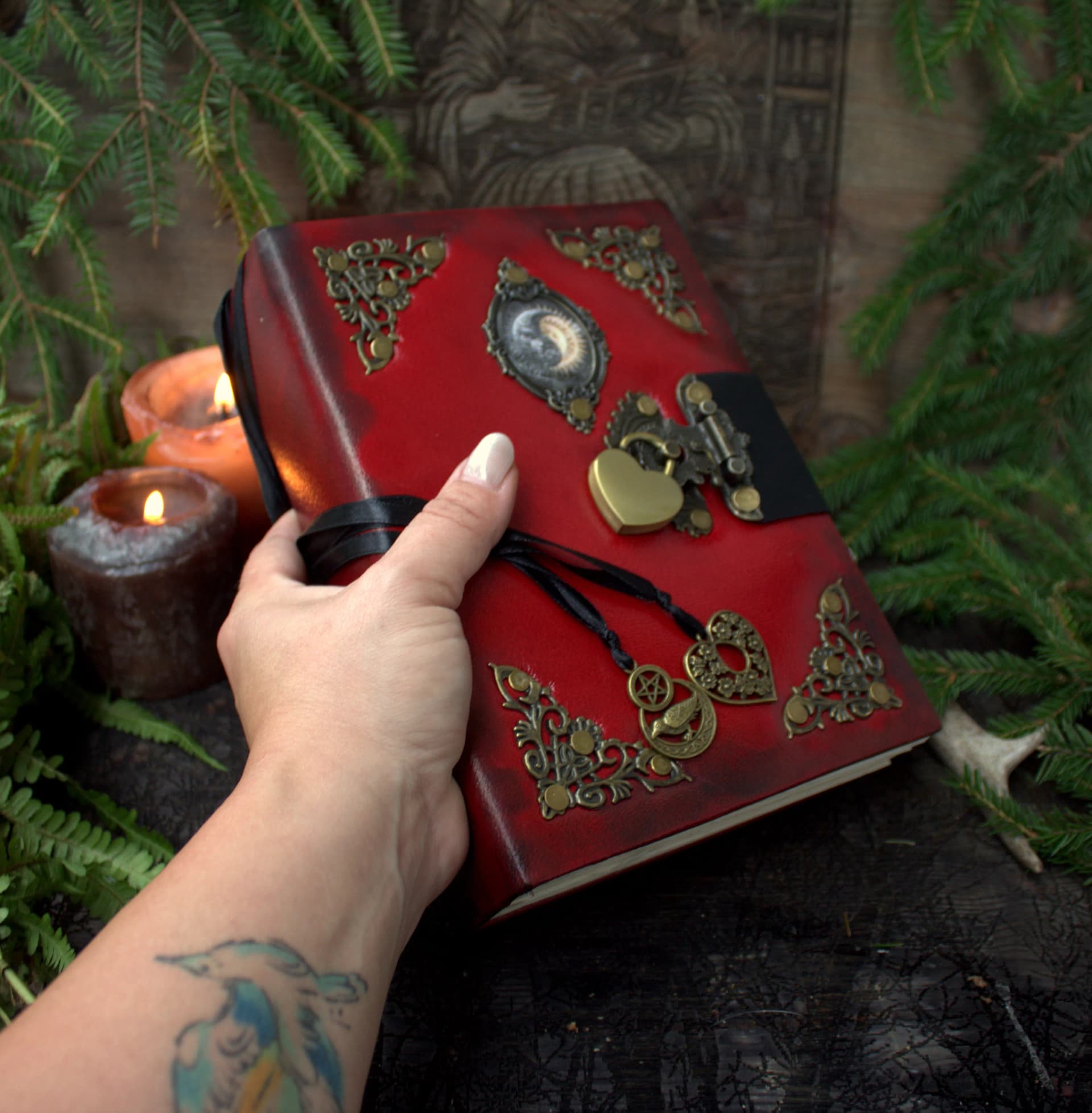 Red Leather Grimoire A5 – Handmade Spell Book, Journal, Witchcraft Notebook - Image 1