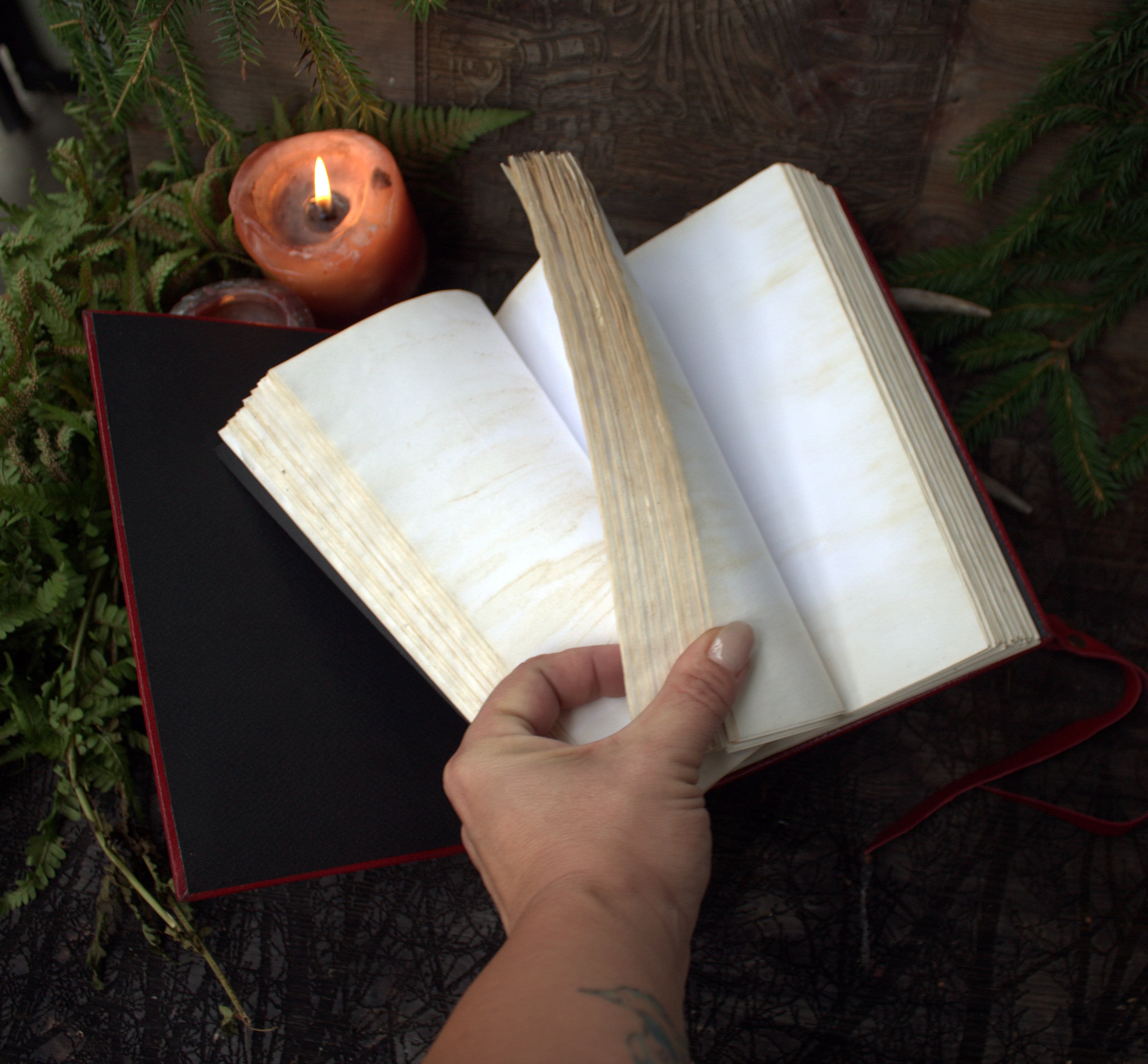 Red Leather Grimoire A5 – Handmade Spell Book, Journal, Witchcraft Notebook thumbnail 6