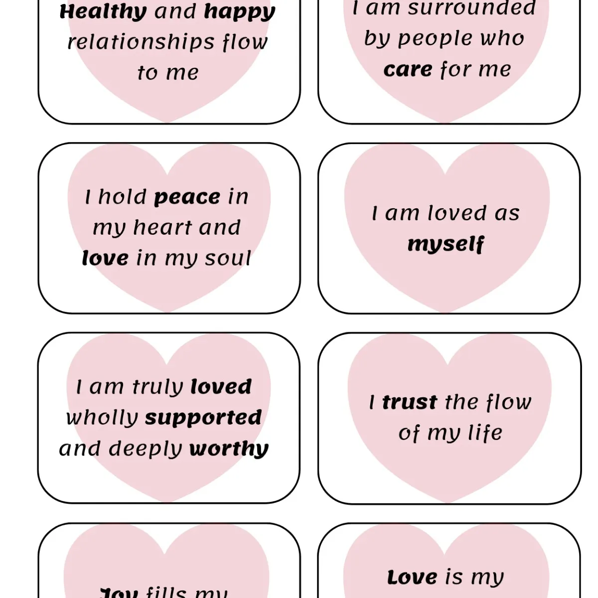 Hearts Manifestation/Affirmation Cards 3 x 2 in - Image 1