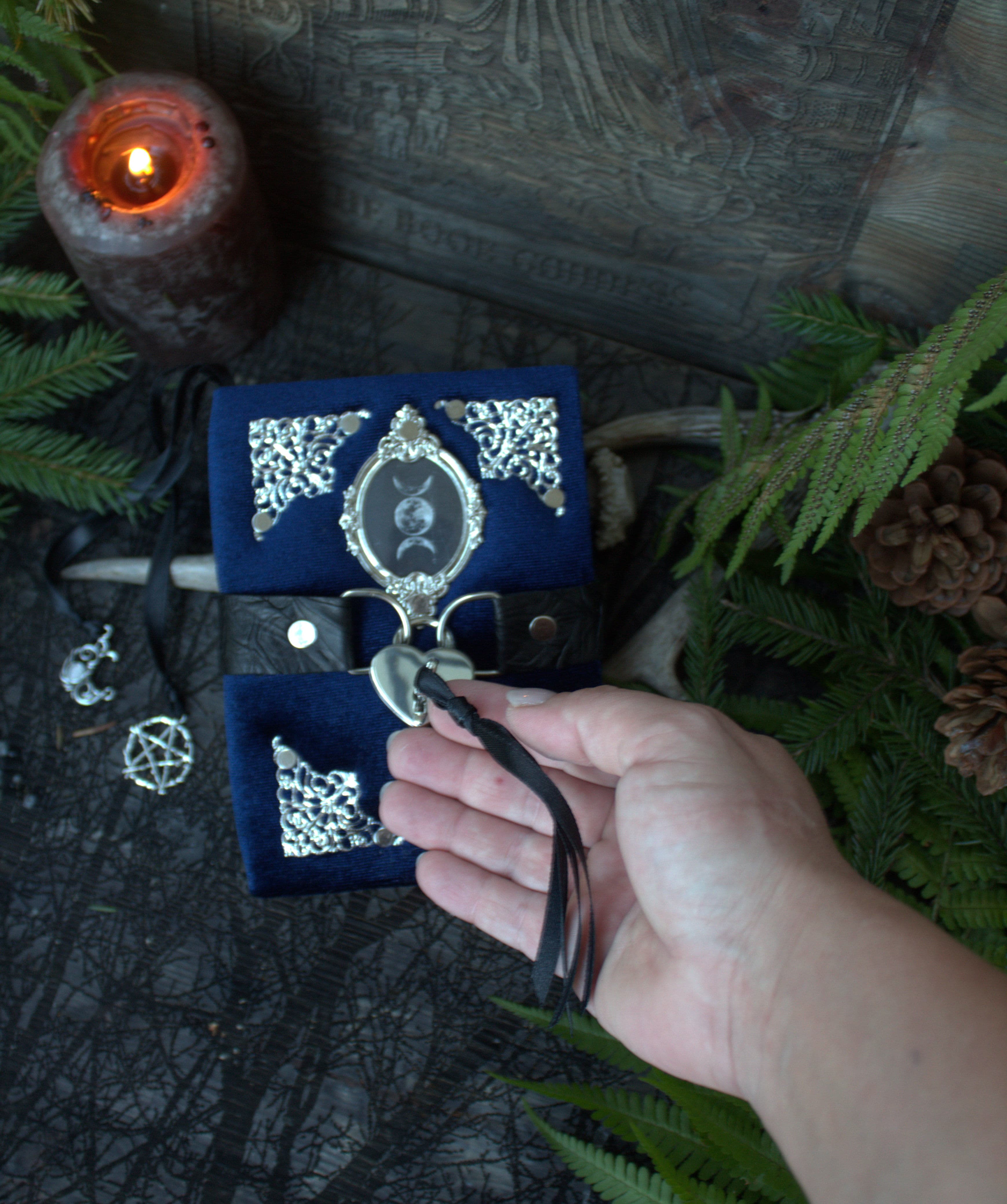 Handmade Velvet Witch Journal ,Grimoire blank Spell Book mini , A6 moon Magic Notebook thumbnail 3