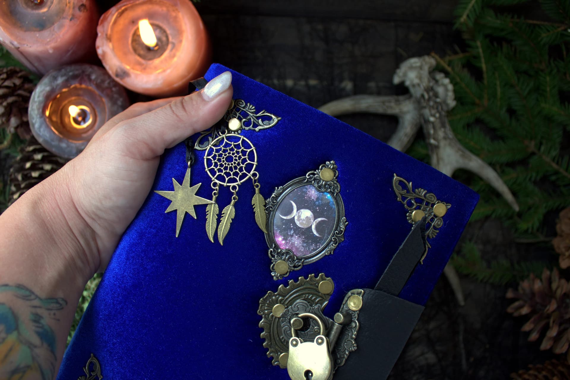 Handmade Velvet Grimoire Journal, Mini Lock Diary, A6 thumbnail 3