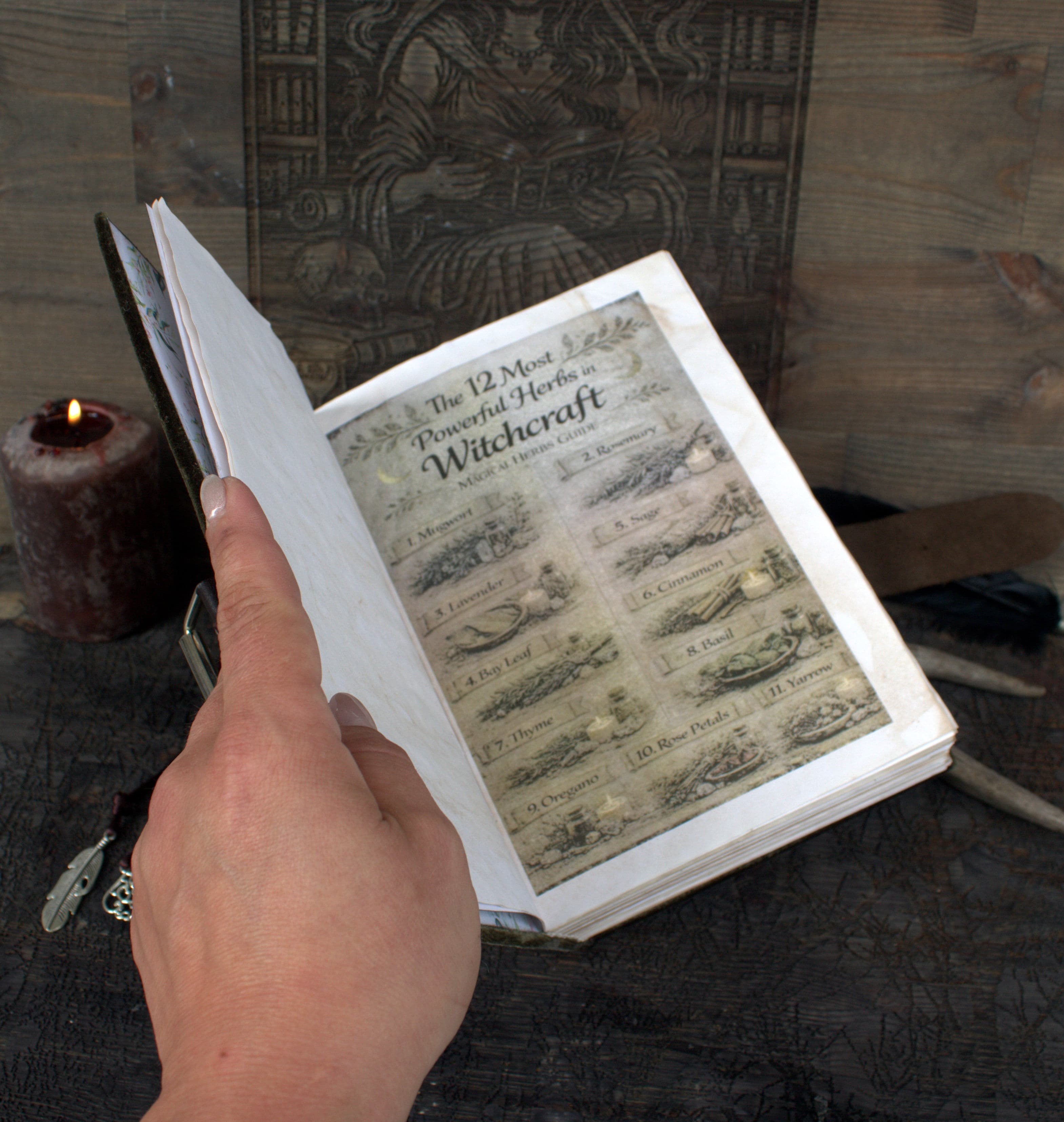 Handmade Velvet Grimoire Journal, Antique Style Book of Shadows thumbnail 7