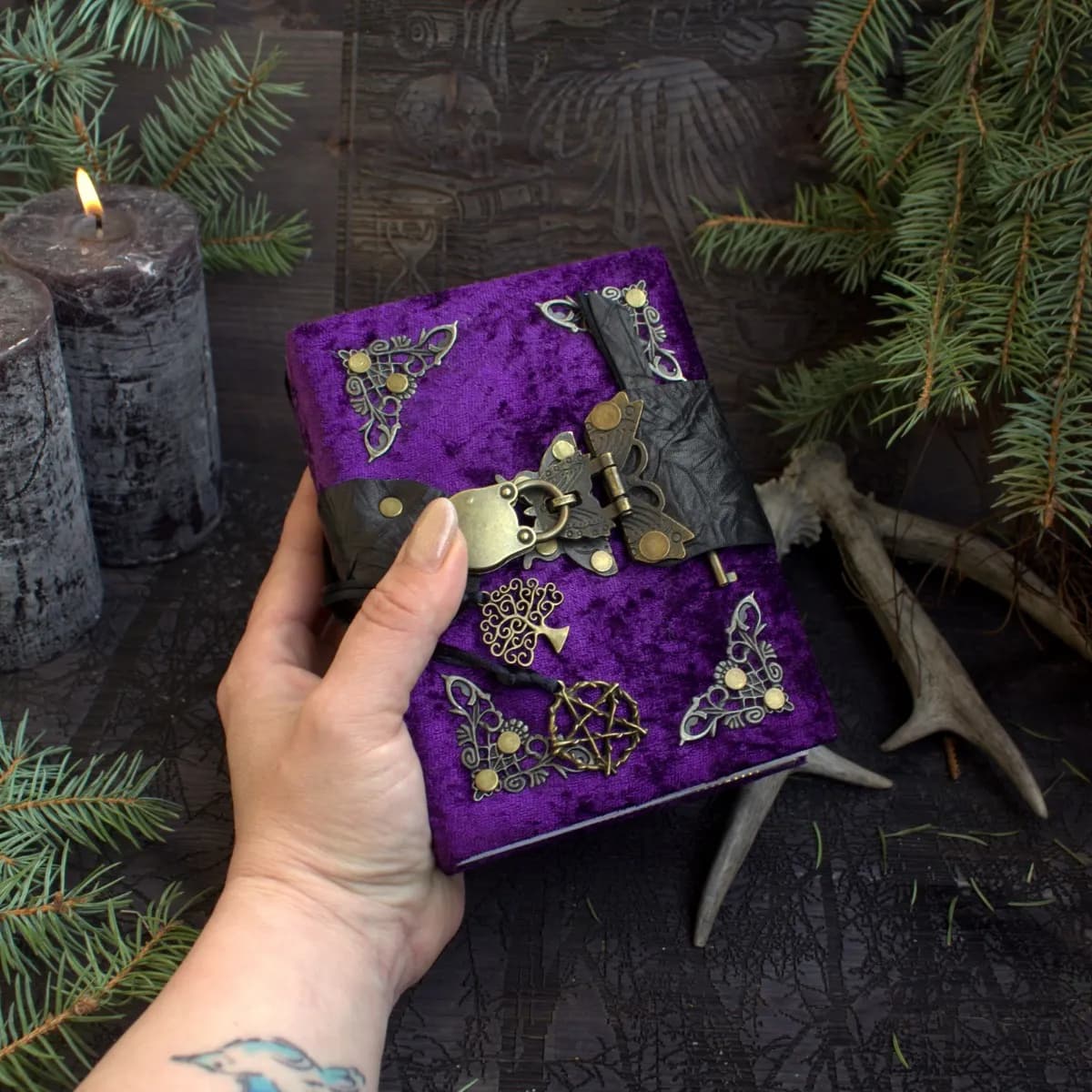 Handmade Velvet Witch Journal | Grimoire, Spell Book, A6 Forest Magic Notebook thumbnail 10