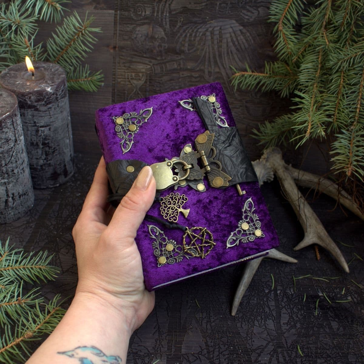 Handmade Velvet Witch Journal | Grimoire, Spell Book, A6 Forest Magic Notebook thumbnail 10