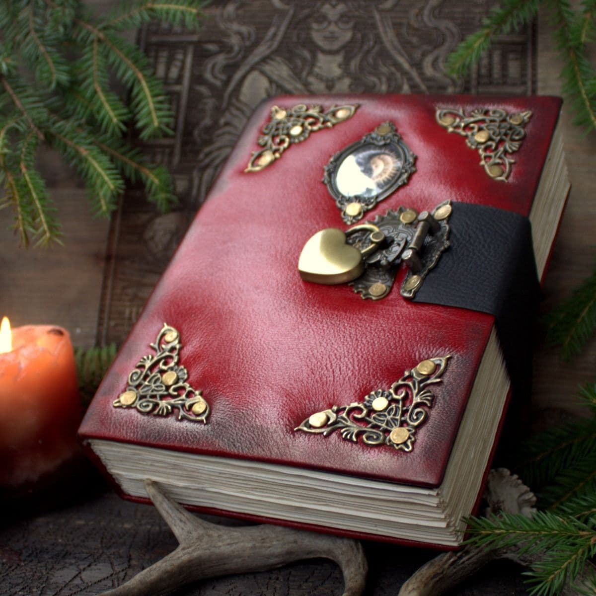 Red Leather Grimoire A5 – Handmade Spell Book, Journal, Witchcraft Notebook thumbnail 10