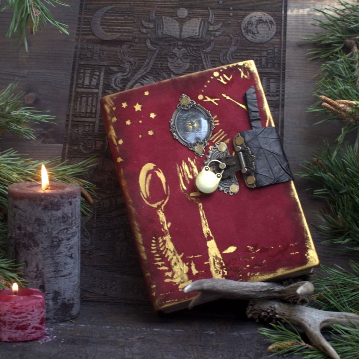 Handmade Leather Grimoire, Kitchen Witch Recipe Book, Aged Paper Journal thumbnail 10