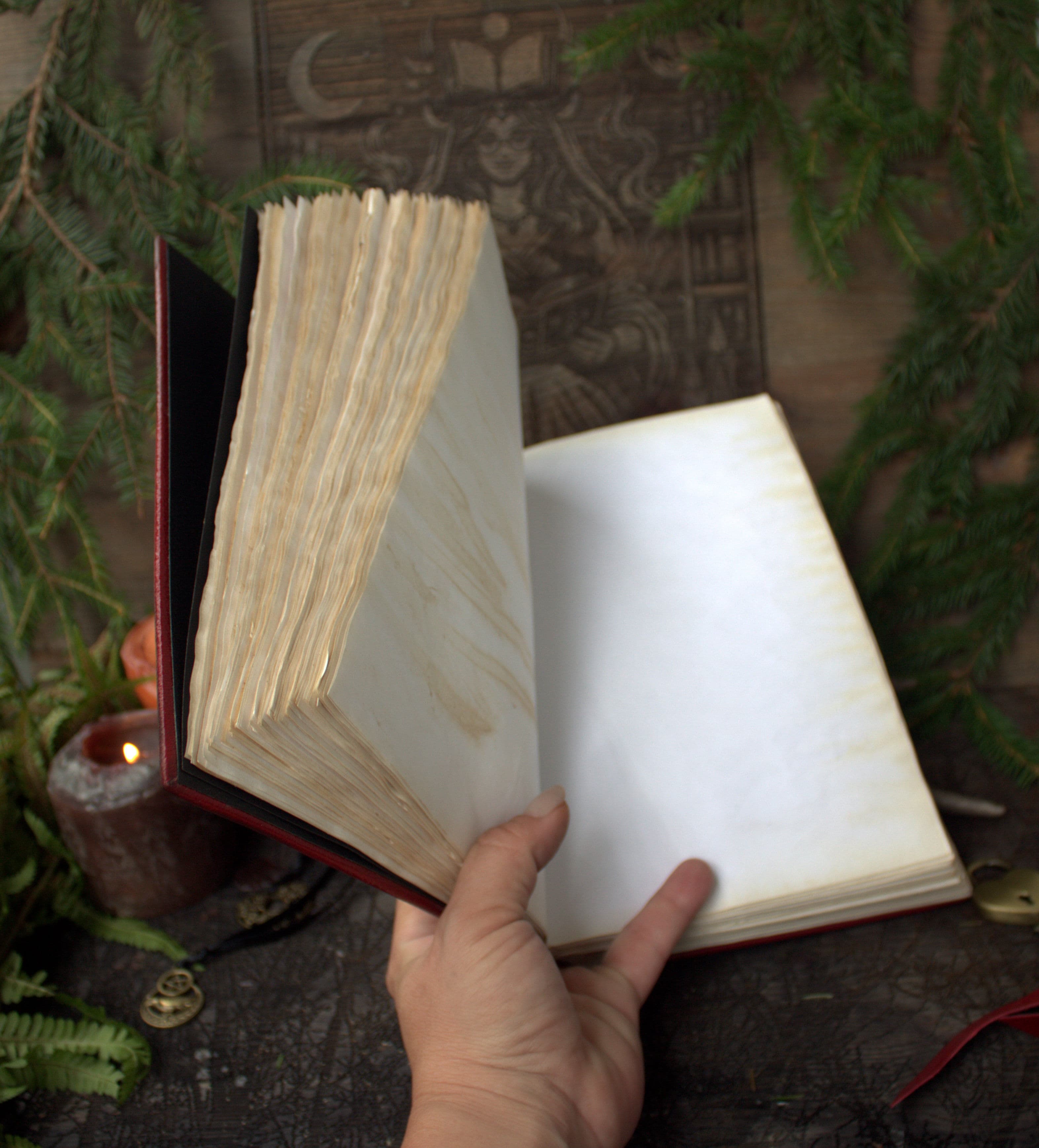 Red Leather Grimoire A5 – Handmade Spell Book, Journal, Witchcraft Notebook thumbnail 8