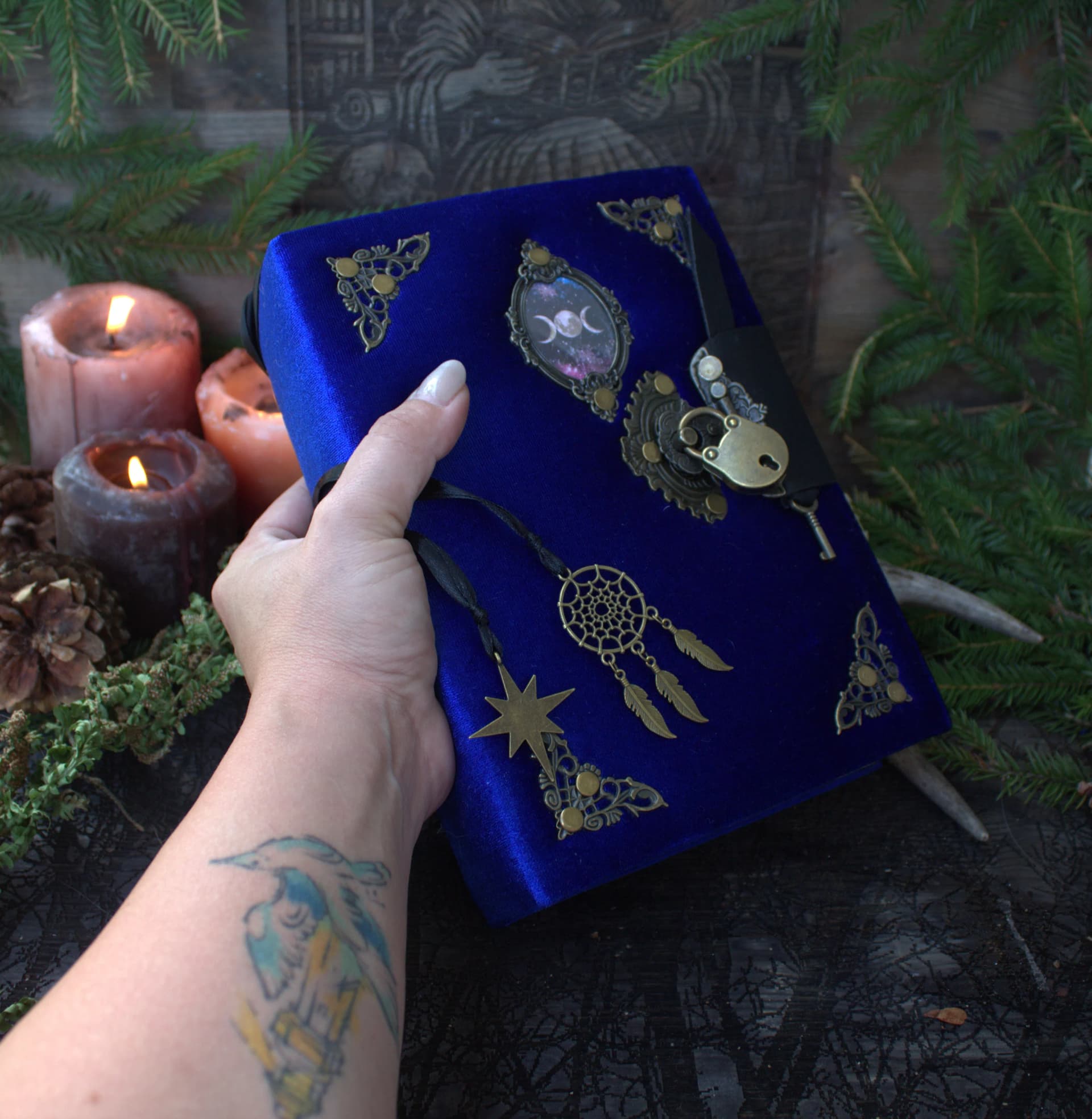 Handmade Velvet Grimoire Journal, Mini Lock Diary, A6 thumbnail 2