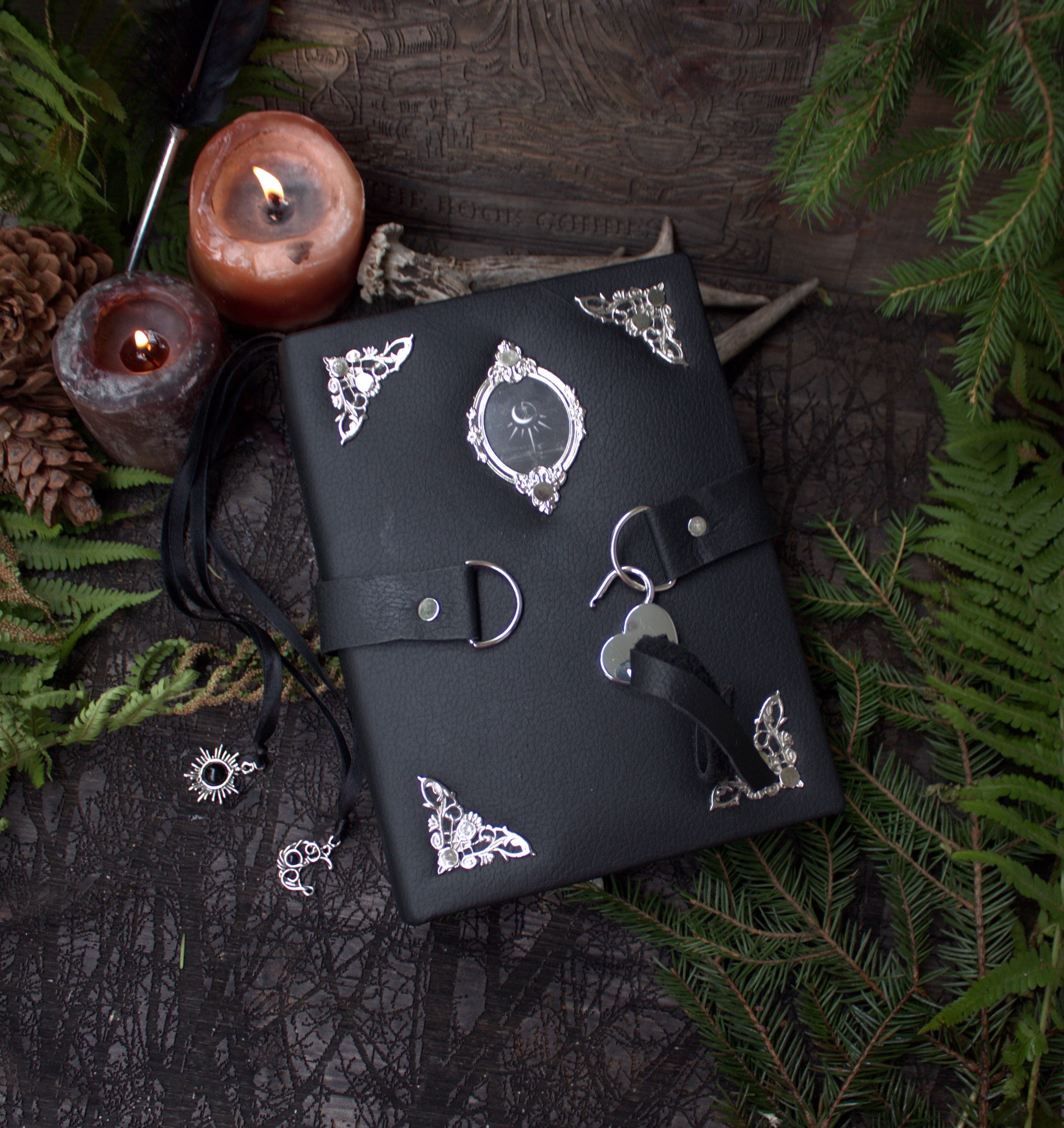 Leather Journal, Handmade Gothic Notebook, Black Grimoire, Vintage Spell Book, A5 Leather Diary with Lock, Fantasy Journal thumbnail 2