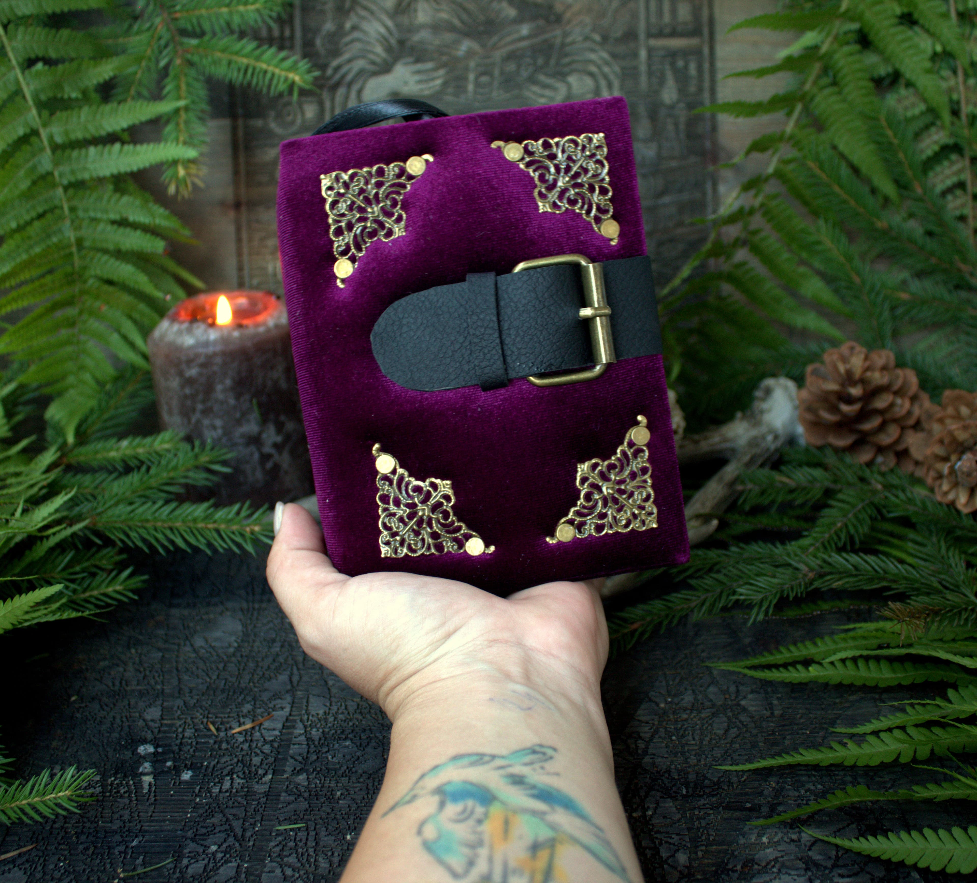 Handmade Velvet Grimoire Journal, Mini Lock Diary, A6 Little book thumbnail 9