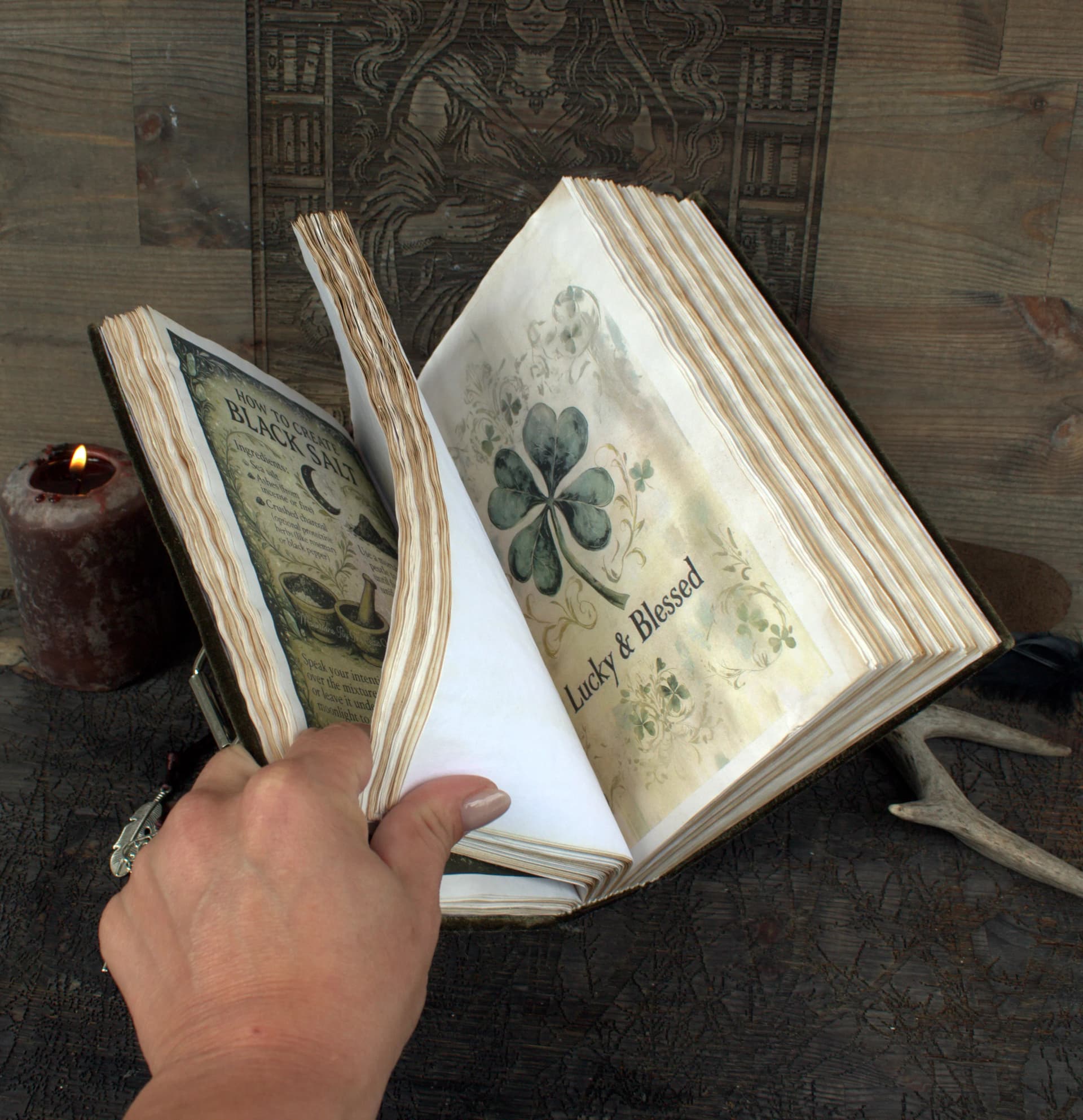 Handmade Velvet Grimoire Journal, Antique Style Book of Shadows thumbnail 9