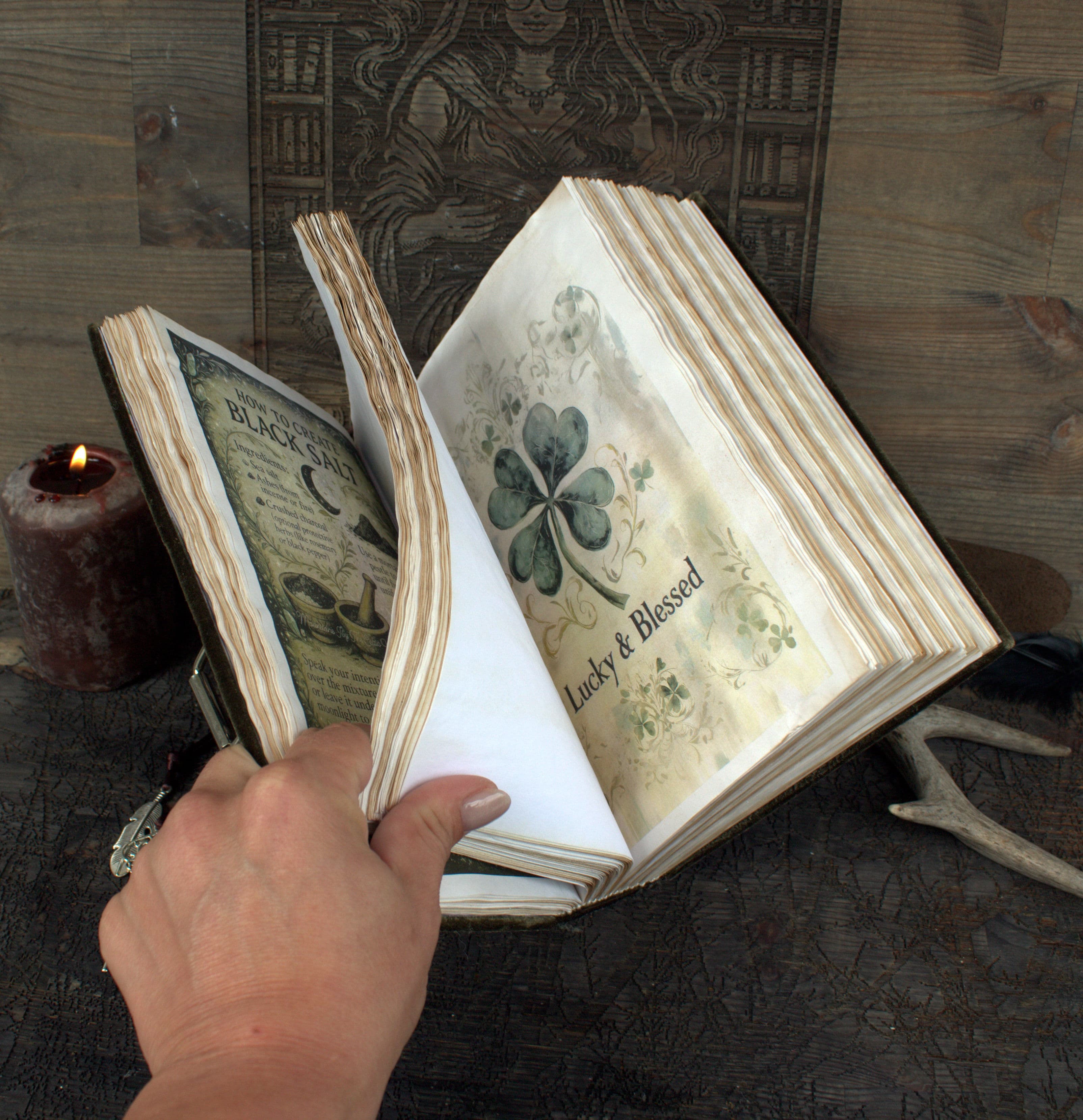 Handmade Velvet Grimoire Journal, Antique Style Book of Shadows thumbnail 9