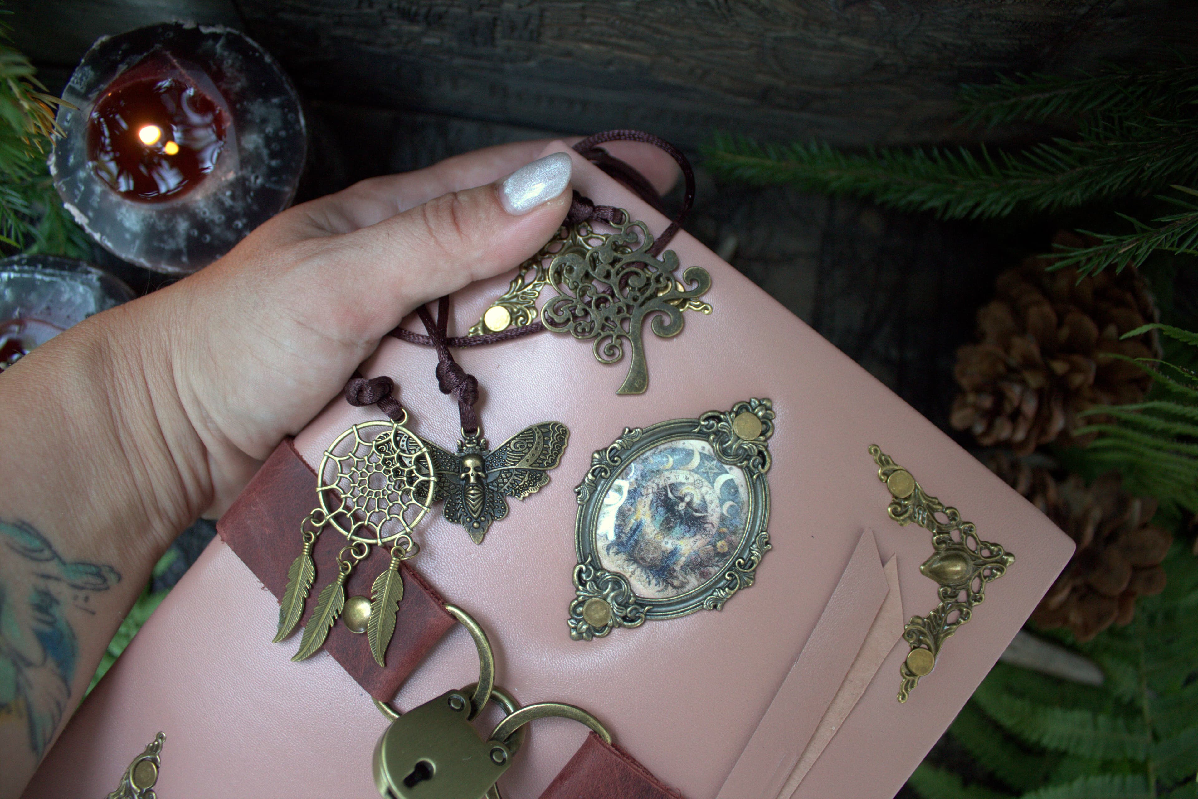 Pink Leather Locking Grimoire, Witchcraft Spell Book, Book of Shadows thumbnail 4