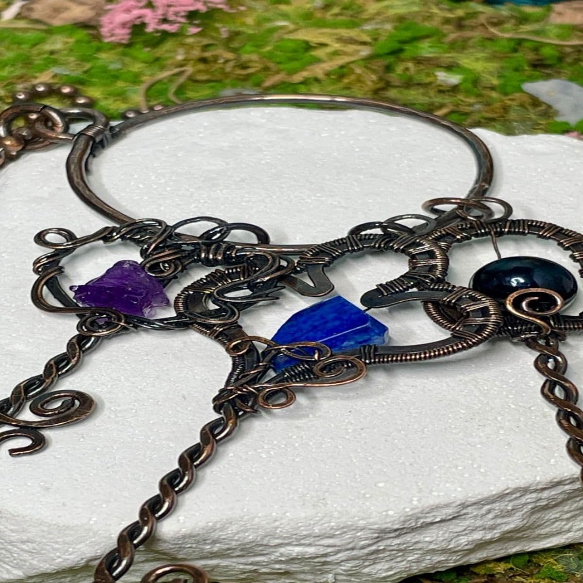 Hekate's Trivium — One-of-a-Kind Lapis, Amethyst & Tahitian Pearl Pendant thumbnail 5