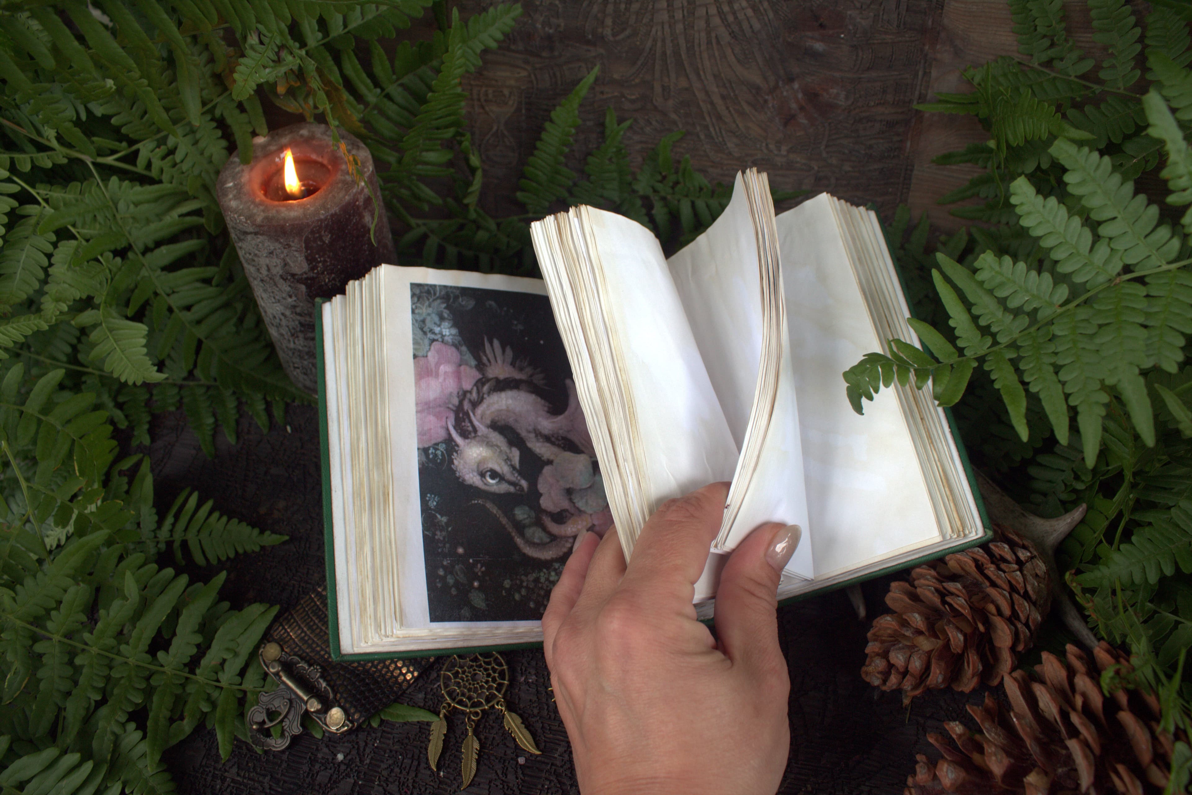 Green leather diary with lock and key, handwritten book with blank pages thumbnail 6