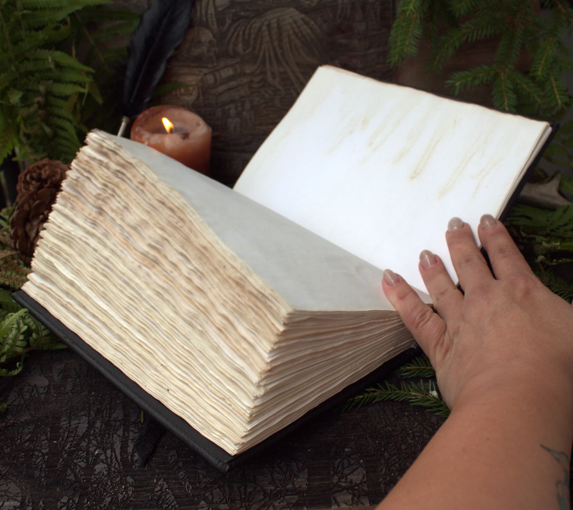 Leather Journal, Handmade Gothic Notebook, Black Grimoire, Vintage Spell Book, A5 Leather Diary with Lock, Fantasy Journal thumbnail 4