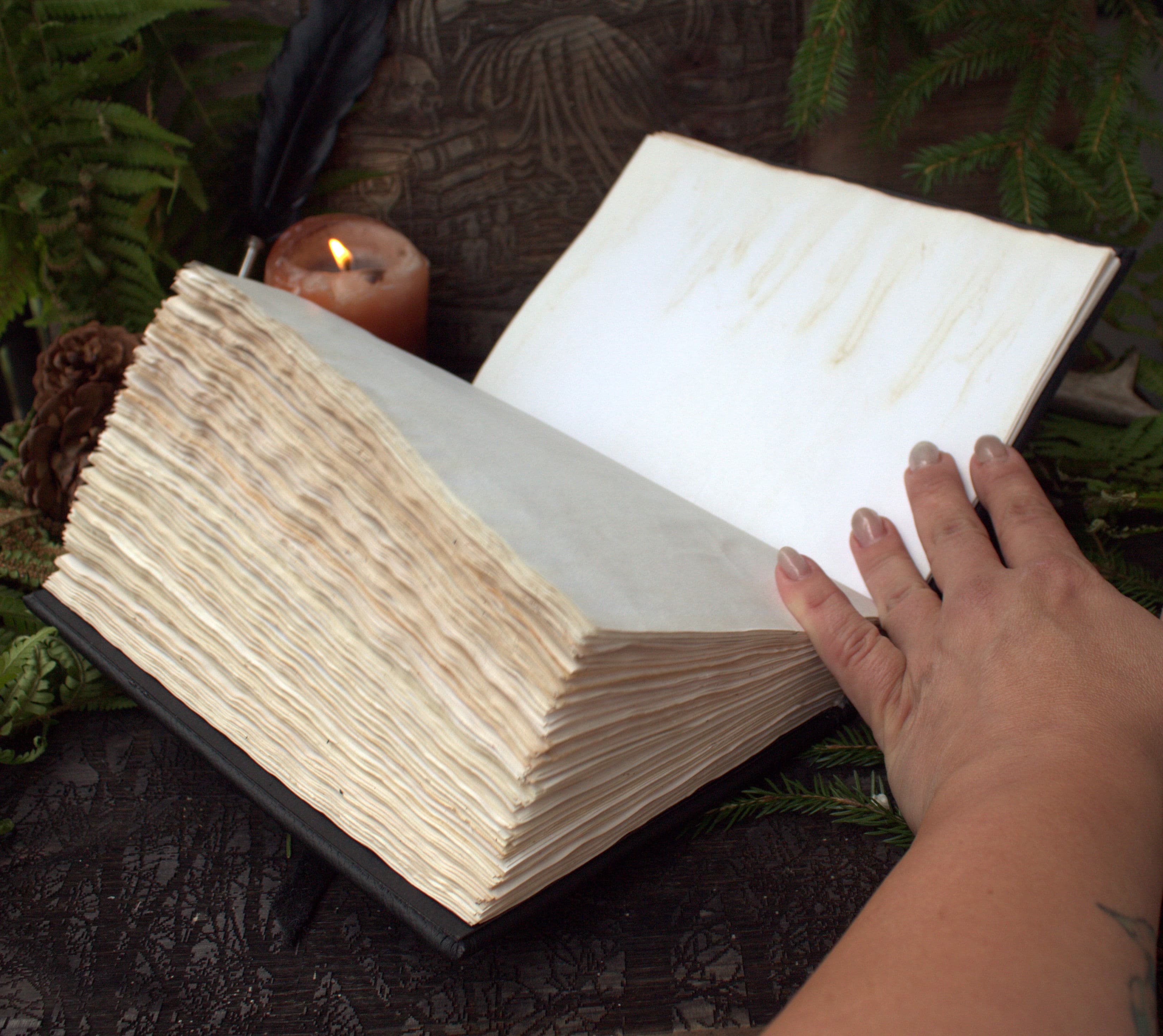 Leather Journal, Handmade Gothic Notebook, Black Grimoire, Vintage Spell Book, A5 Leather Diary with Lock, Fantasy Journal thumbnail 4