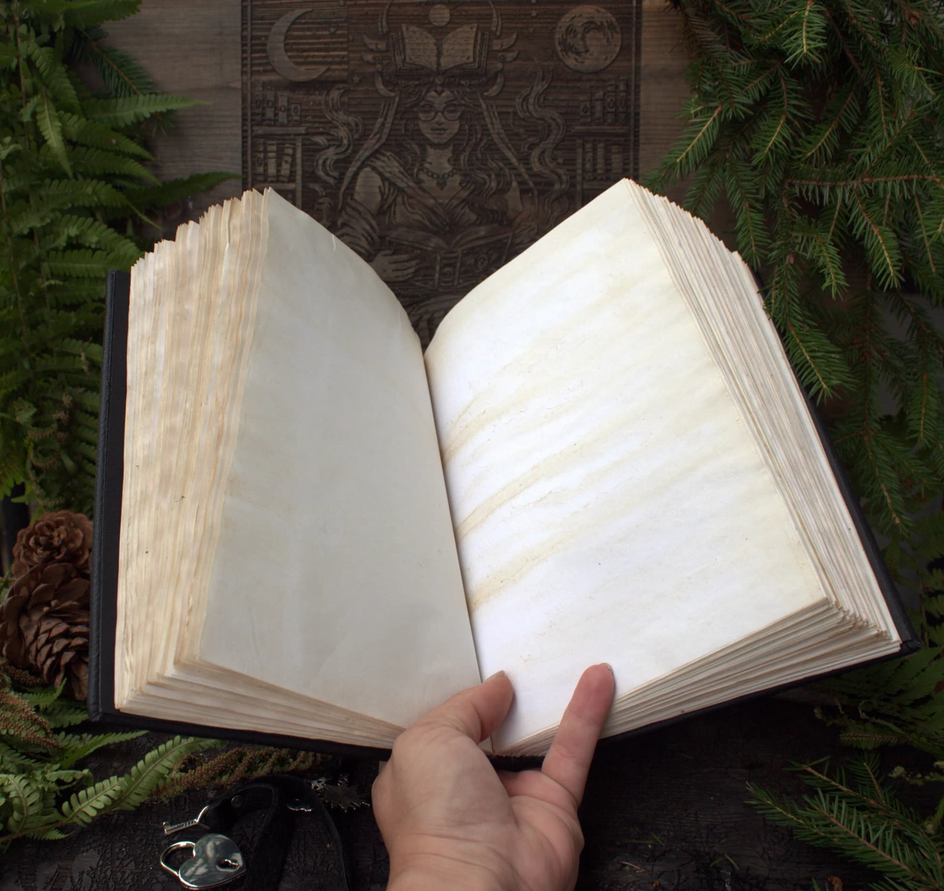 Leather Journal, Handmade Gothic Notebook, Black Grimoire, Vintage Spell Book, A5 Leather Diary with Lock, Fantasy Journal thumbnail 7