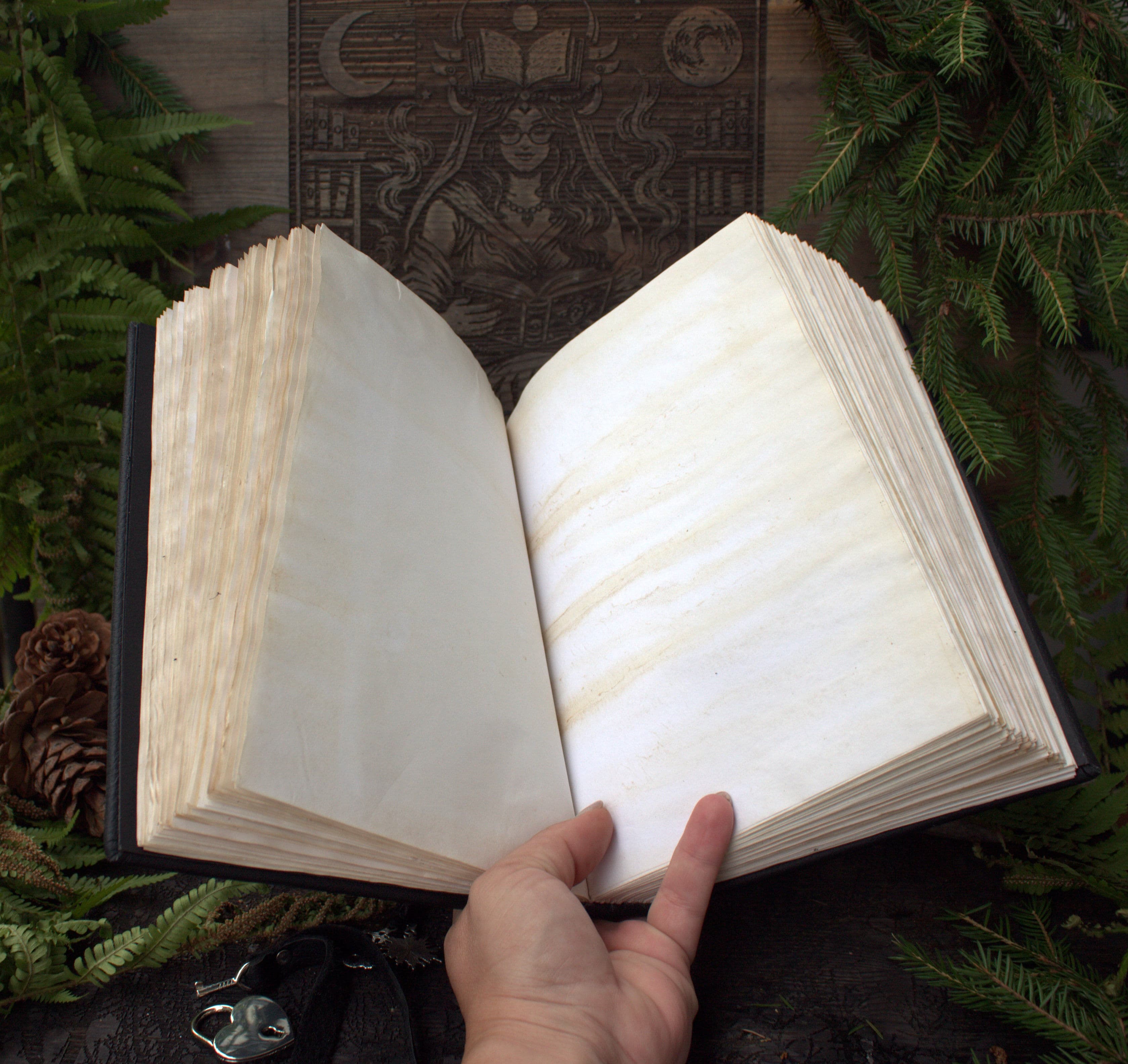 Leather Journal, Handmade Gothic Notebook, Black Grimoire, Vintage Spell Book, A5 Leather Diary with Lock, Fantasy Journal thumbnail 7