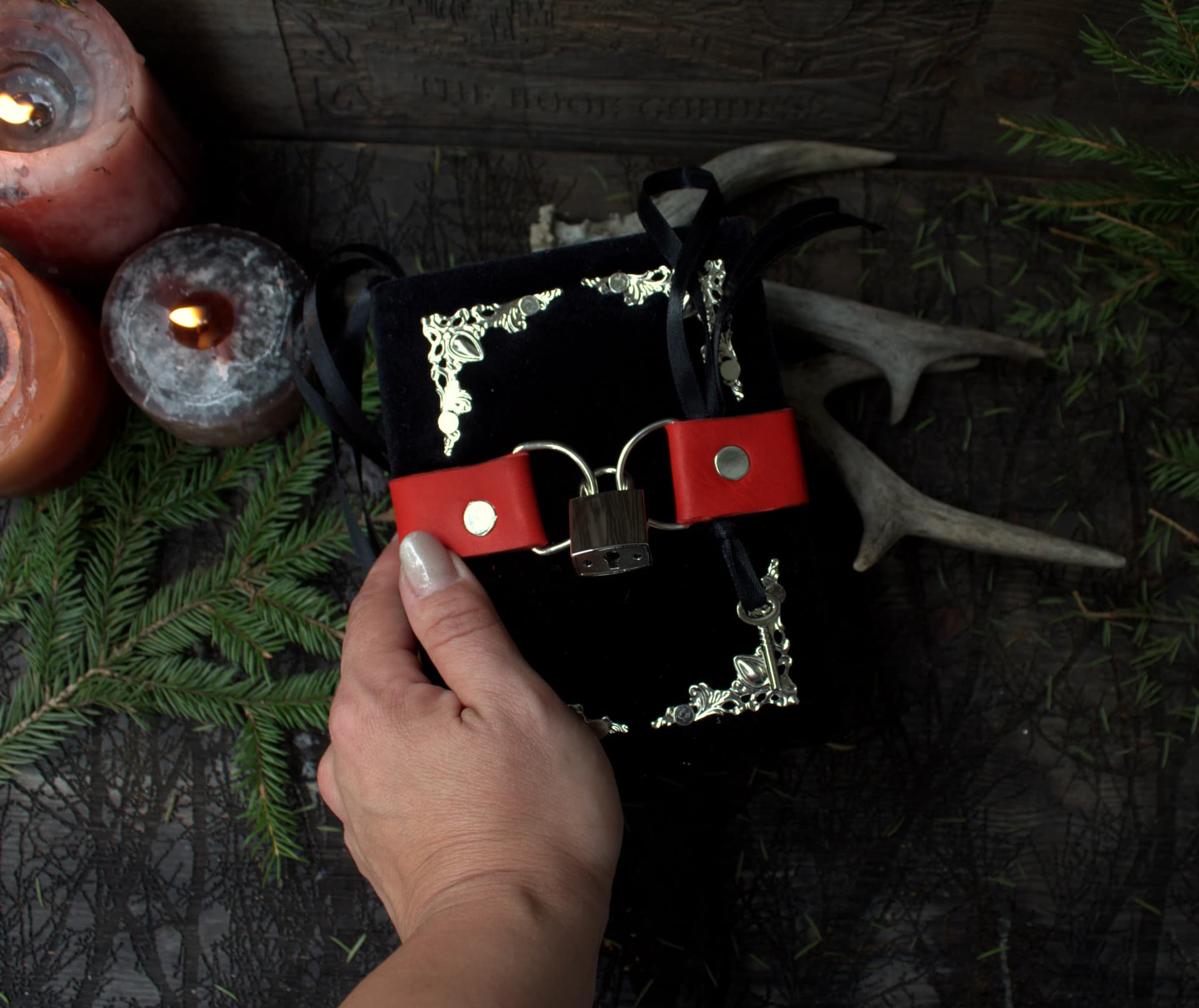 Handmade Velvet Grimoire Journal with Lock, Aged Pages thumbnail 7