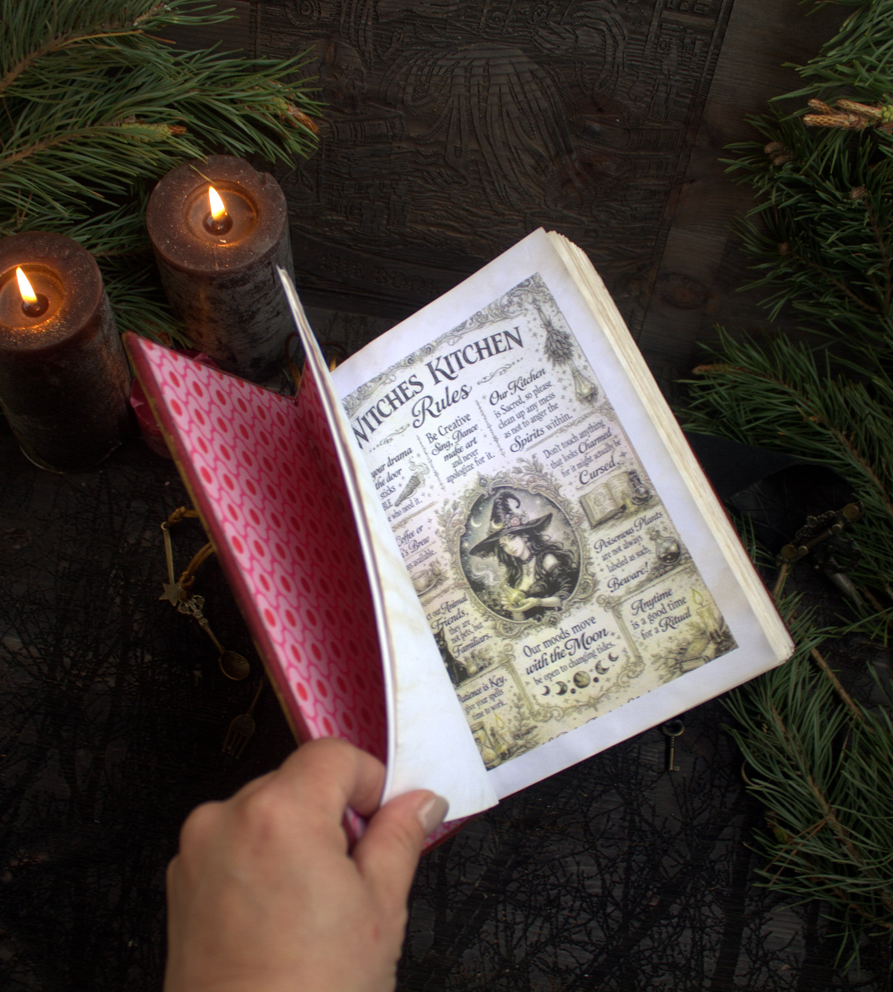 Handmade Leather Grimoire, Kitchen Witch Recipe Book, Aged Paper Journal thumbnail 5
