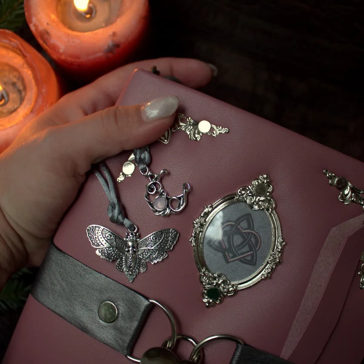 Handmade Pink Grimoire Set: Large and Small Witch Journal, Vintage Fantasy Notebook thumbnail 10