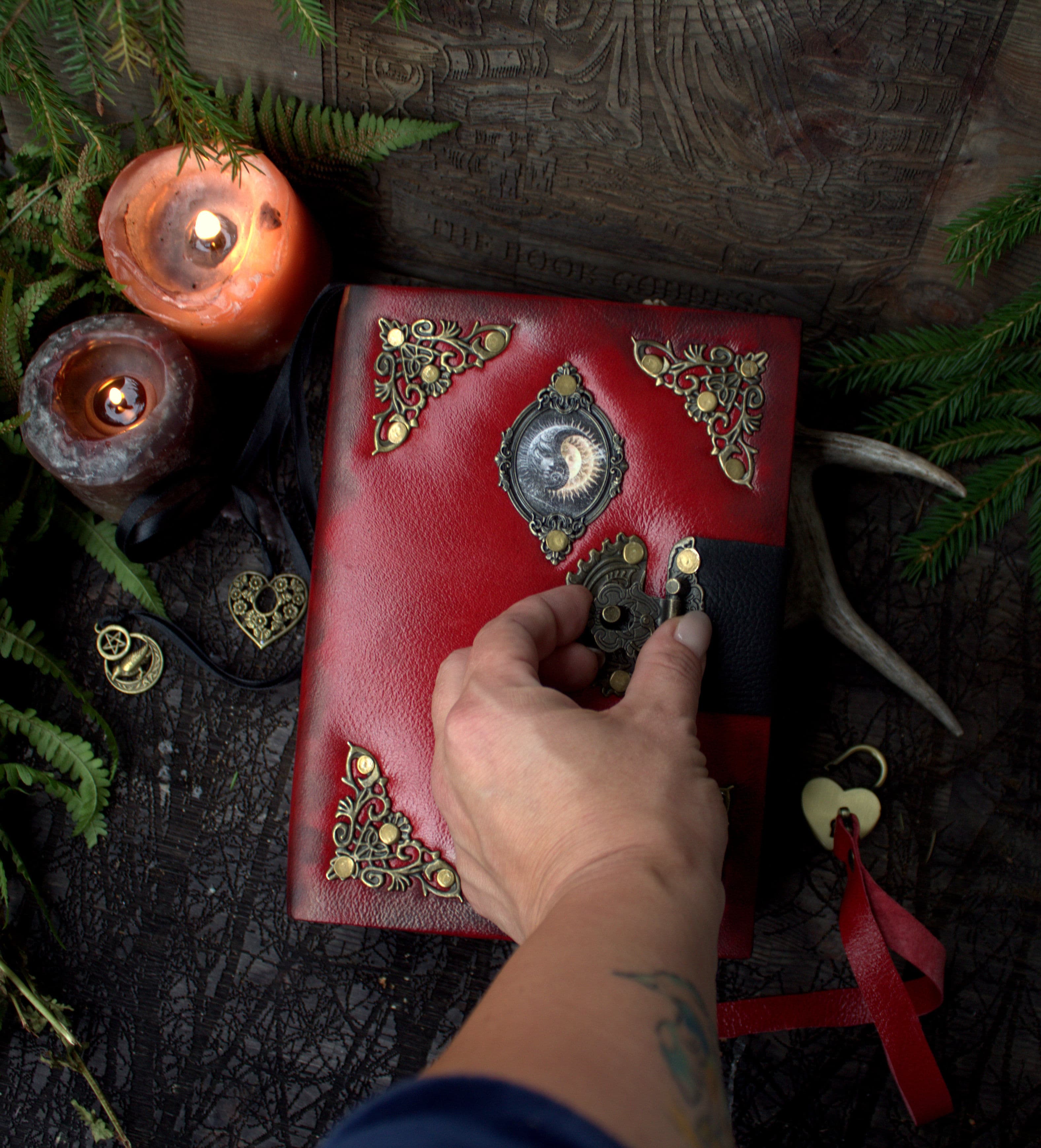 Red Leather Grimoire A5 – Handmade Spell Book, Journal, Witchcraft Notebook thumbnail 5