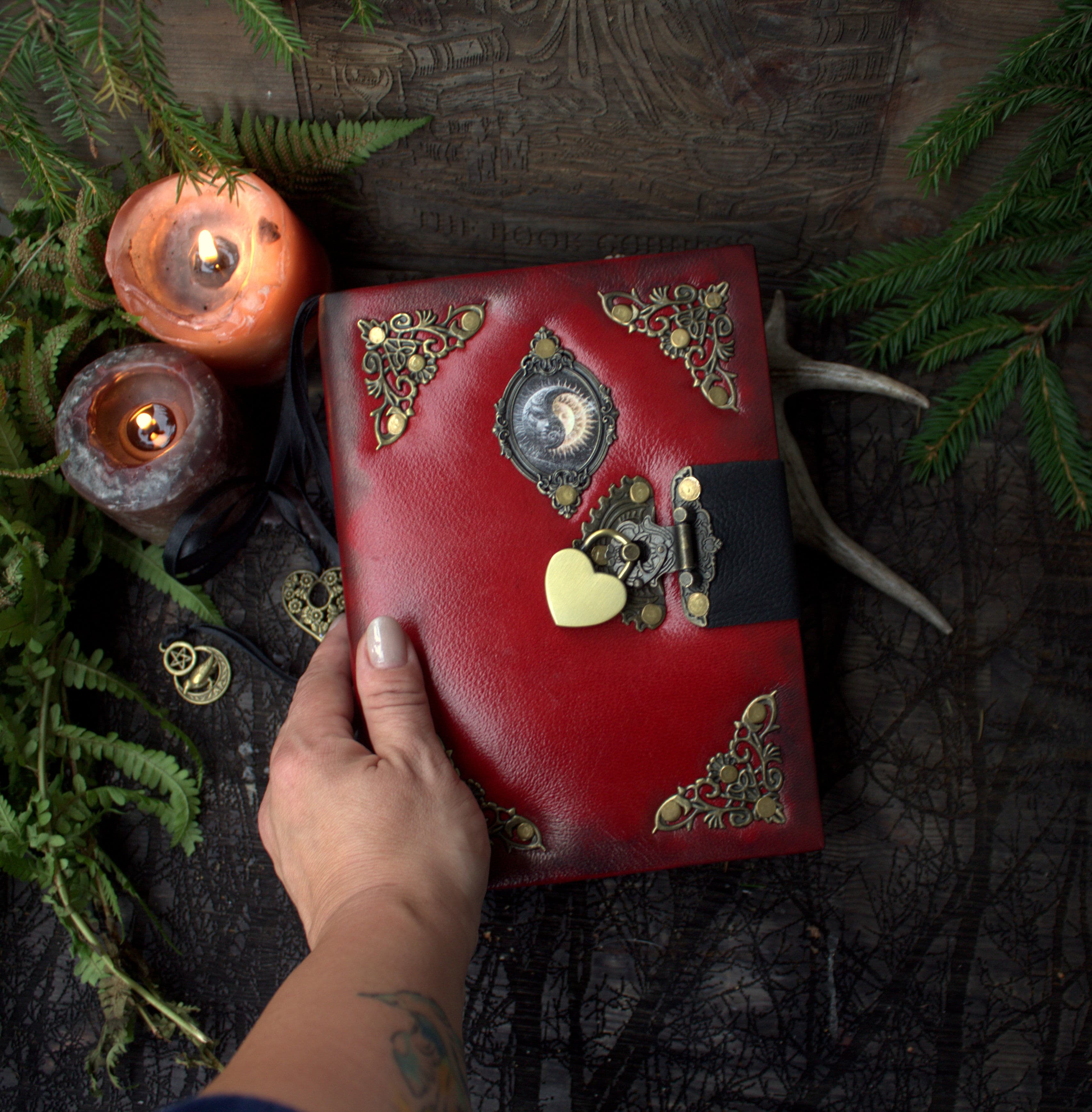 Red Leather Grimoire A5 – Handmade Spell Book, Journal, Witchcraft Notebook thumbnail 4