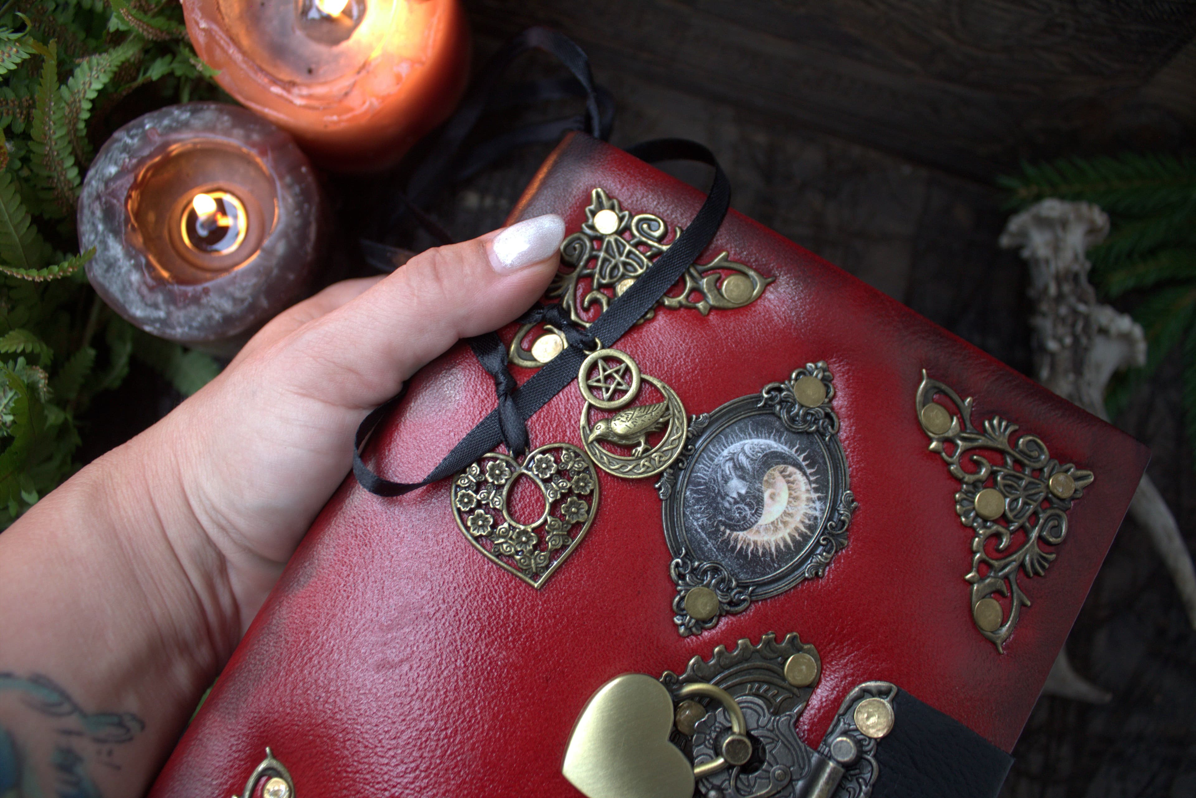 Red Leather Grimoire A5 – Handmade Spell Book, Journal, Witchcraft Notebook thumbnail 3